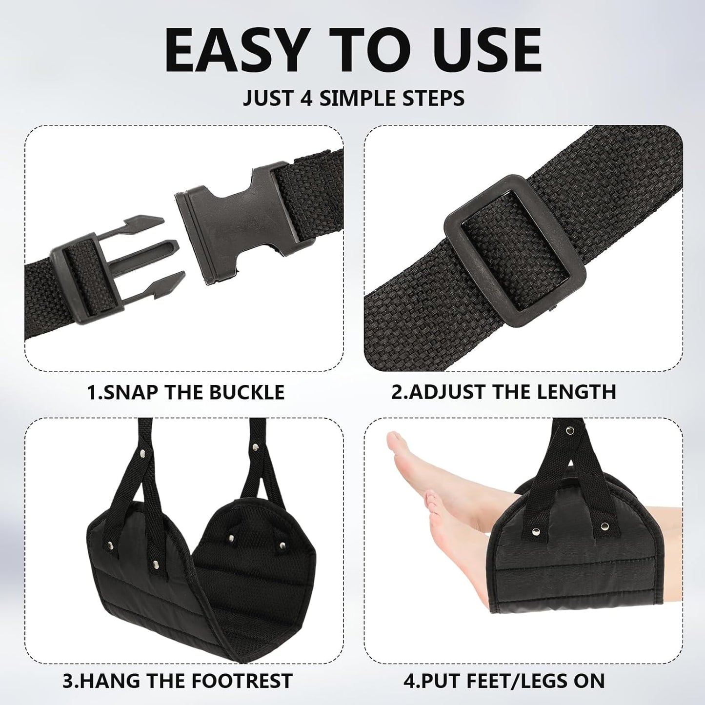 Foot Hammock for Plane Travel 2 PCS Airplane Foot Hammock Portable Airplane Feet Rest with Storage Bag Relaxing Feet and Legs Essential for Long Distance Flights for Men and Women (Black)