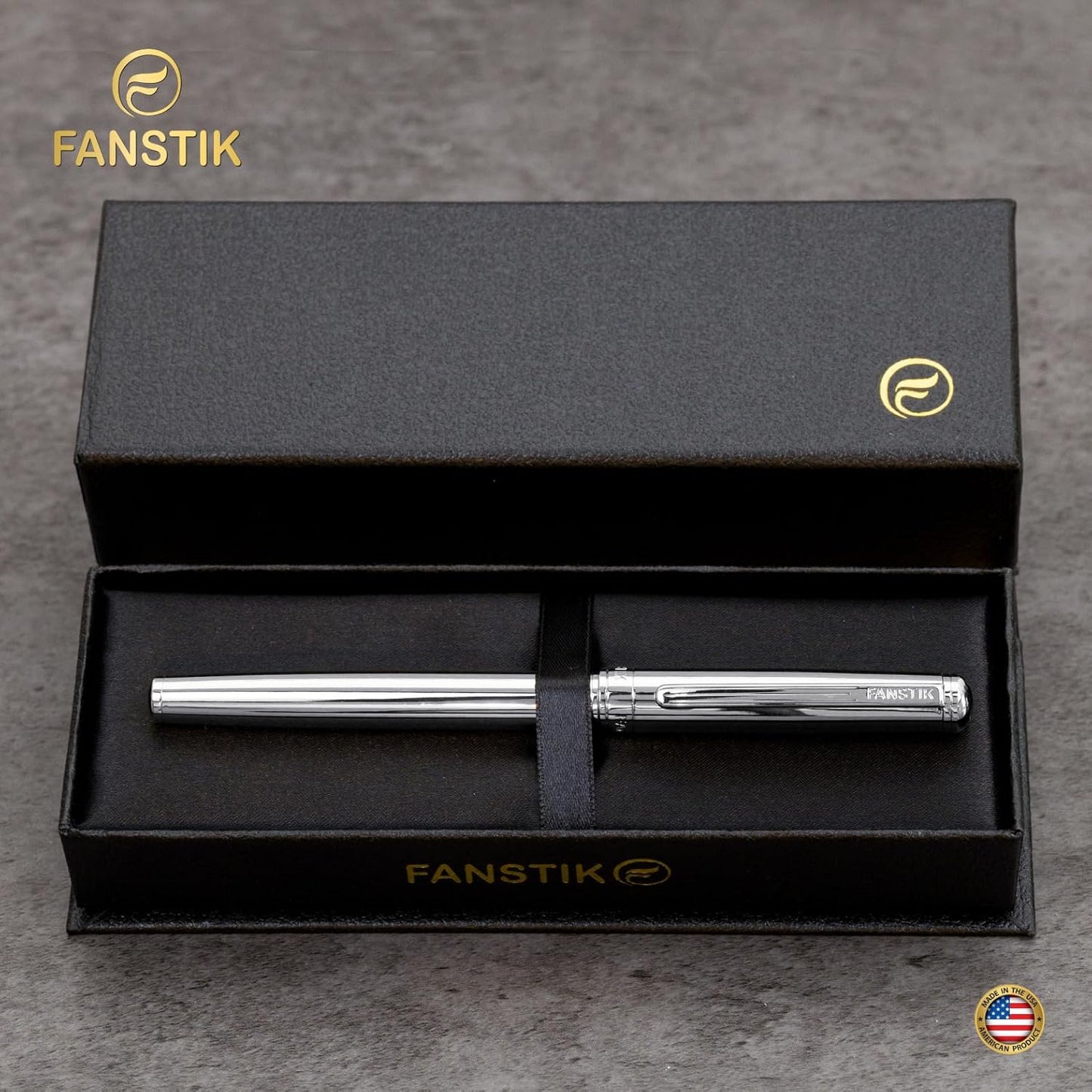 Customized Silver Luxury fountain pen (Made In USA) fancy gift set for women, Real 24K Gold Plating, Professional executive pen gift set for men (Lux Custom-fountain Silver)