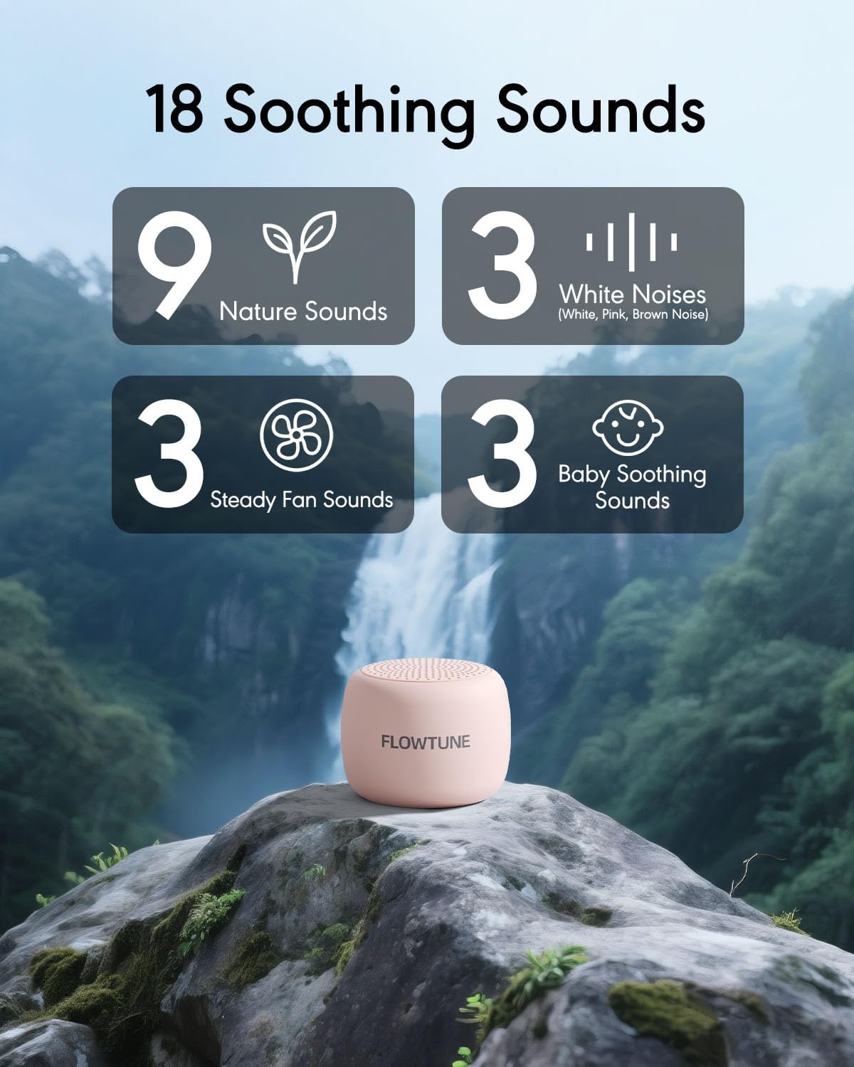 Sound Machine Flowtune White Noise Machine for Baby Adults, Mini Portable Sound Machine for Travel, 6H Timer, 18 Soothing Sleep Sounds Gift (Sakura Pink)
