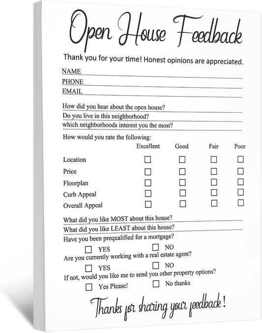 Marspark 150 Piece Real Estate Signs - Open House Supplies, Feedback Notepad, Questionnaire, Form for Agents & Brokers