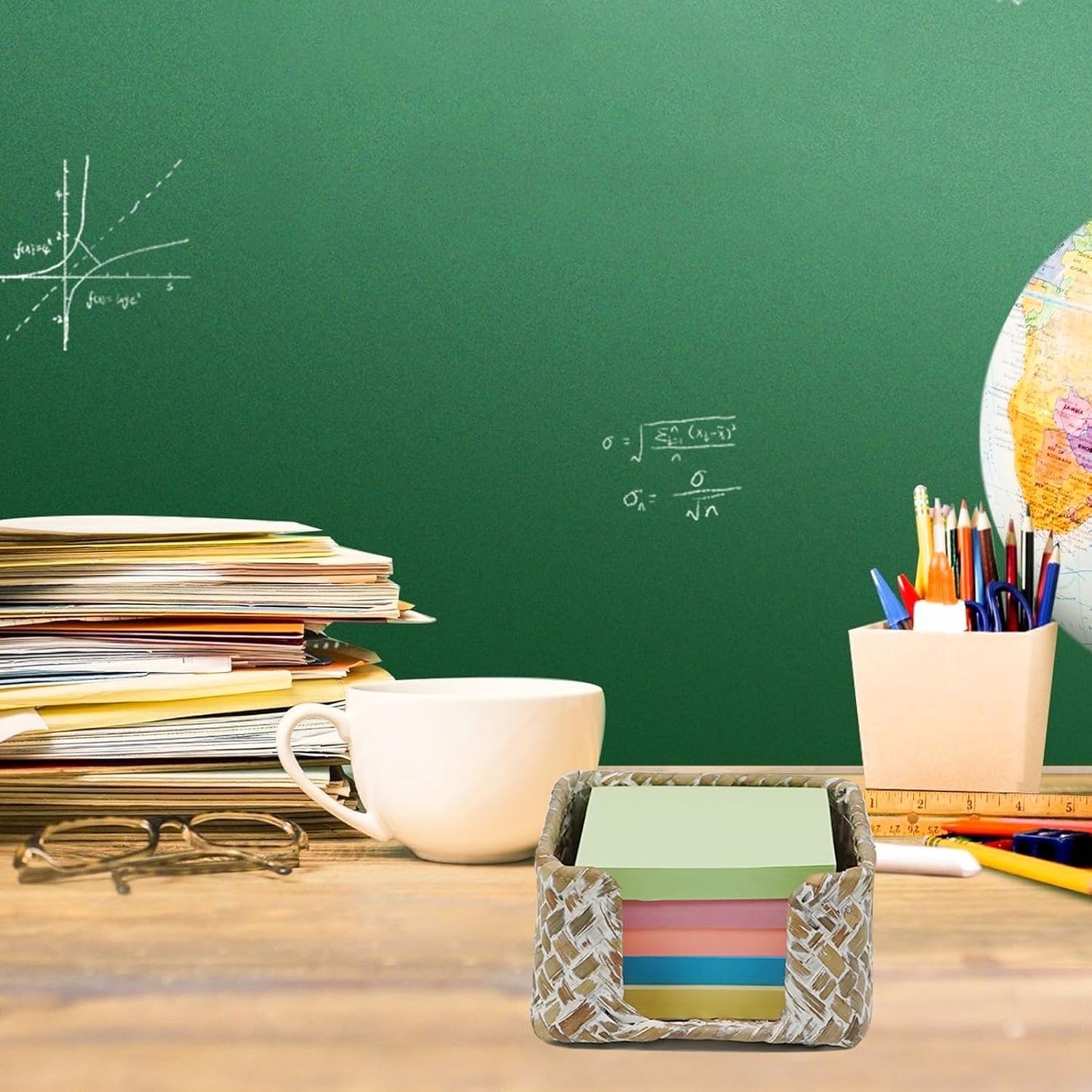 Sticky Note Holder Seagrass Post It Note Dispenser, 3 x 3 Inch Woven Sticky Note Dispenser, Farmhouse Post It Holder for Desk Home Office Decor, Whitewash