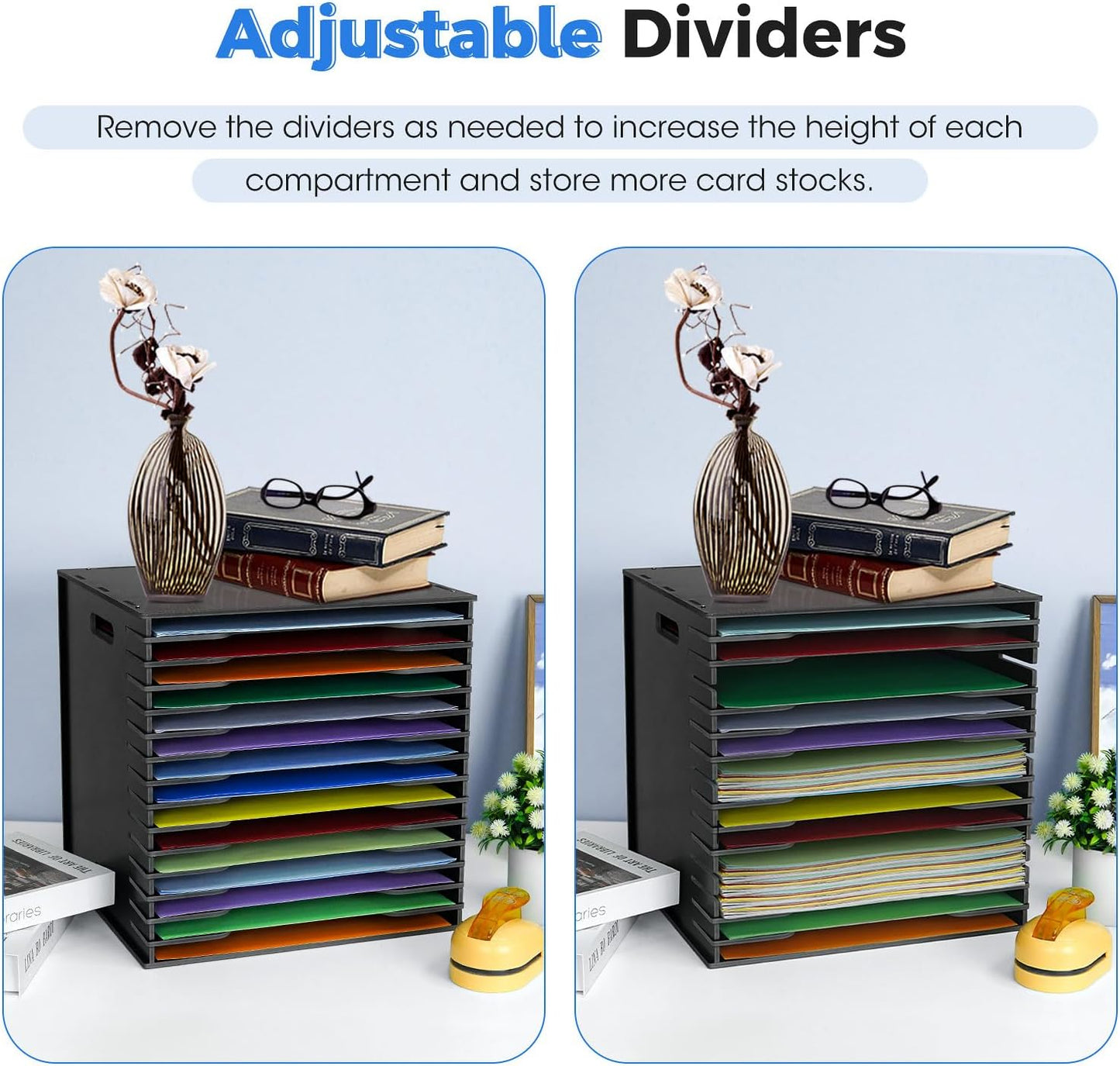 SANFURNEY Scrapbook Paper Organizer for Sizes 12" x 12", 15 Slots File Sorter Storage, Document Holder, Desktop Scrapbook Paper Organizer Rack - Black