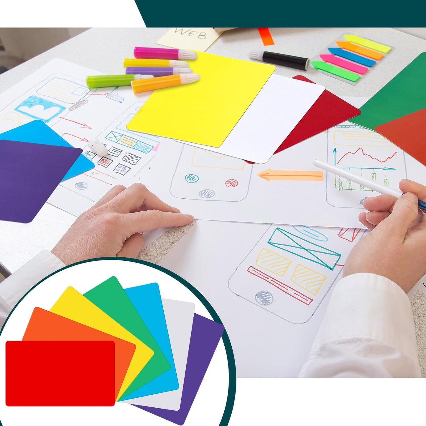 Harloon 100 Pcs Dry Erase Index Cards 4 x 6 Inch Laminated Reusable Dry Erase Note Cards Sheets for Office to Do List(Colorful)