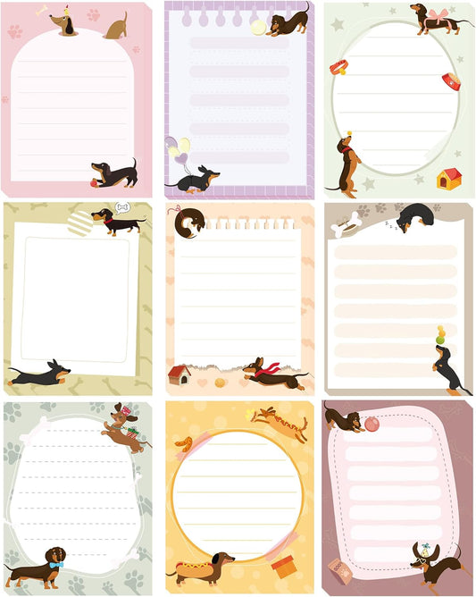 9 Pack Dachshund Sticky Notes Set, 450 Sheets Cute Dog-Themed Self-Stick Notepads with Playful Wiener Designs, Fun Gifts for Dog Lovers Kids or Office Use