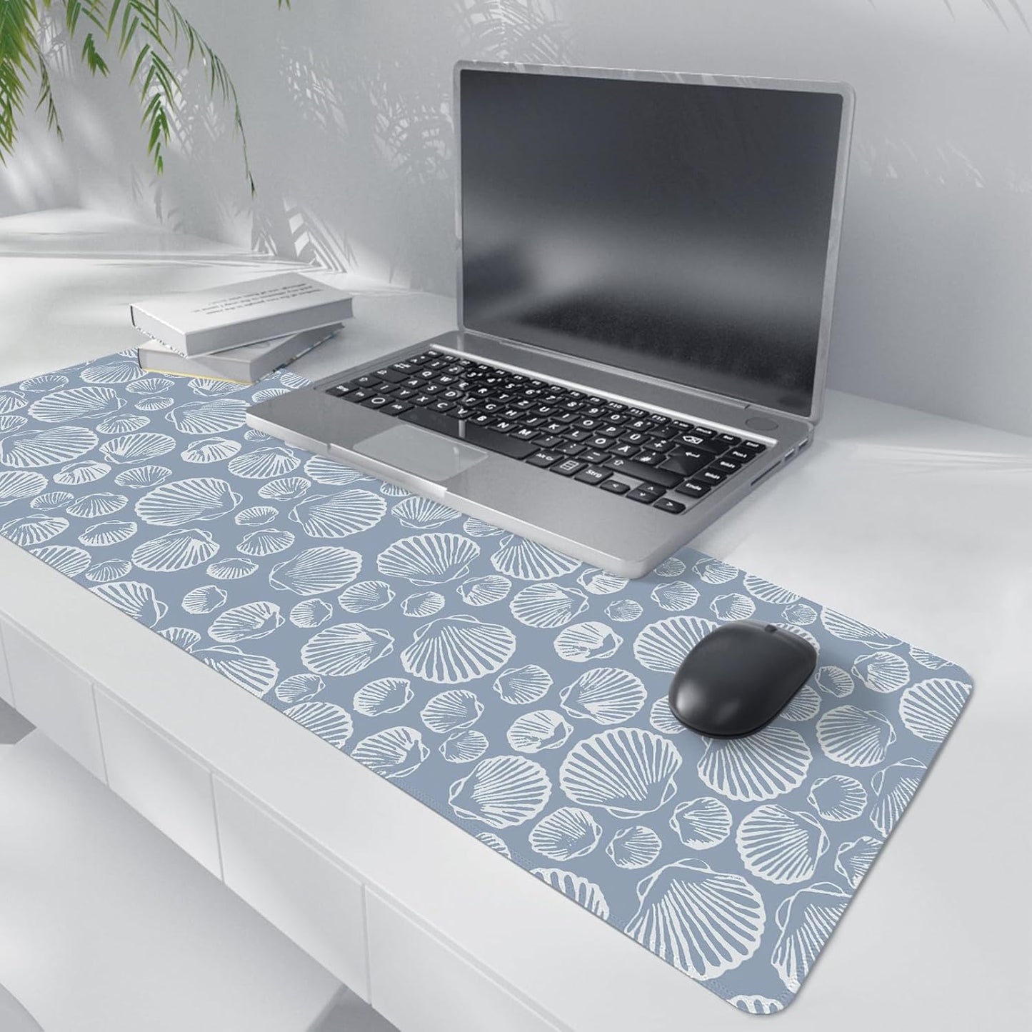 Seashell Mouse Pad,Coastal Beach Mouse Pad,XL Large Ocean Beach Seashell Desk Mat,Girly Summer Beachy Gaming Computer Pads,Girly Laptop Desk Mat,Summer Beachy Desktop Decor Art,31.5x11.8 Inch