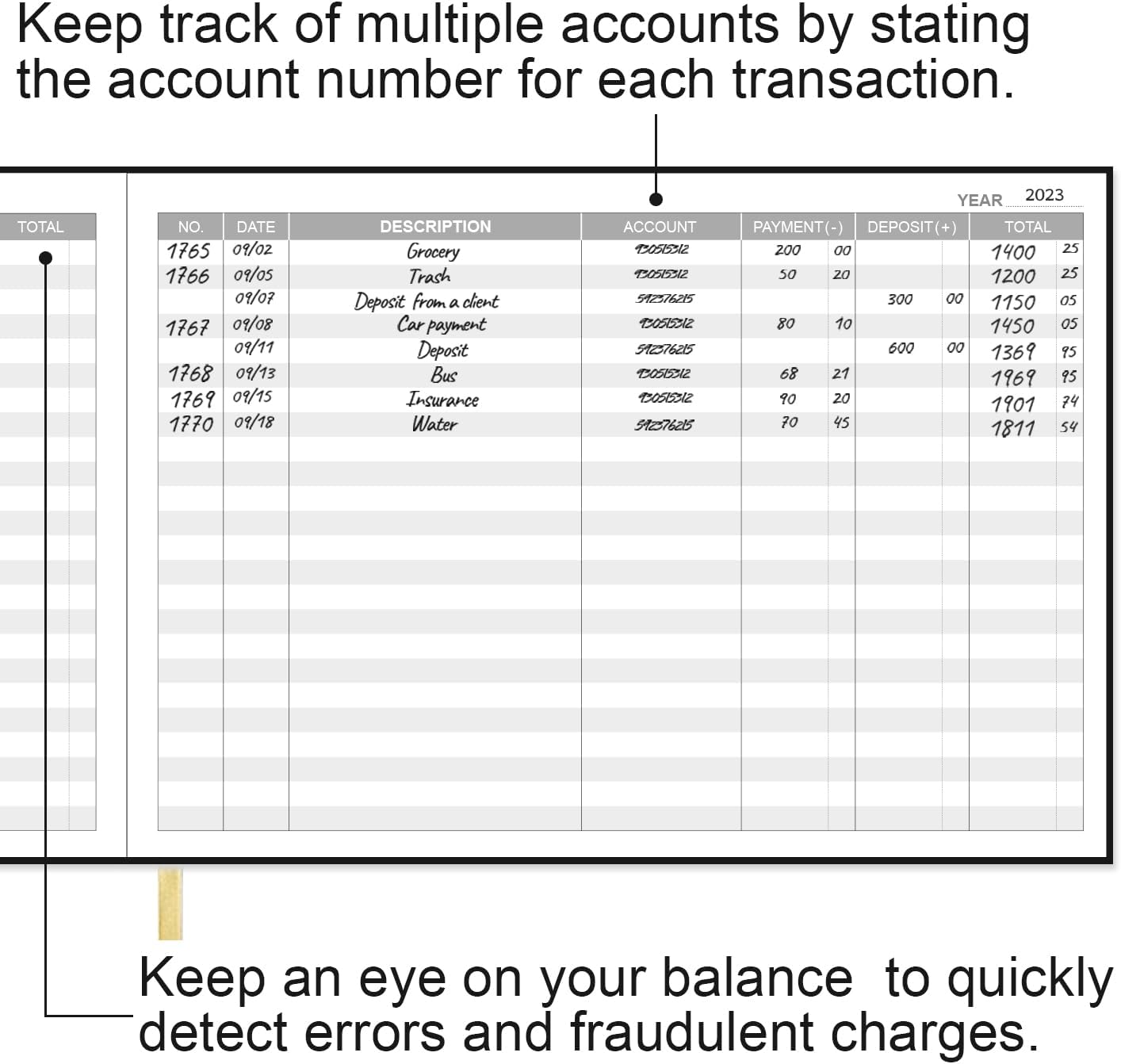 Accounting Ledger Book - Ledger Book for Small Businesses Bookkeeping & Personal Use, Expense Tracker Notebook for Tracking Money, Expenses, Deposits & Balance, 7" x 10", Black