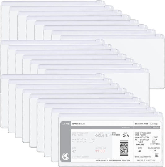 Marspark 100 Pieces Clear Pencil Case Zipper Envelope Bulk with Label Pocket Clear Plastic Envelopes with Zippered, A6 Pencil Bags for Cash, School Office Supplies, 9.2 x 4.7 Inches(White)