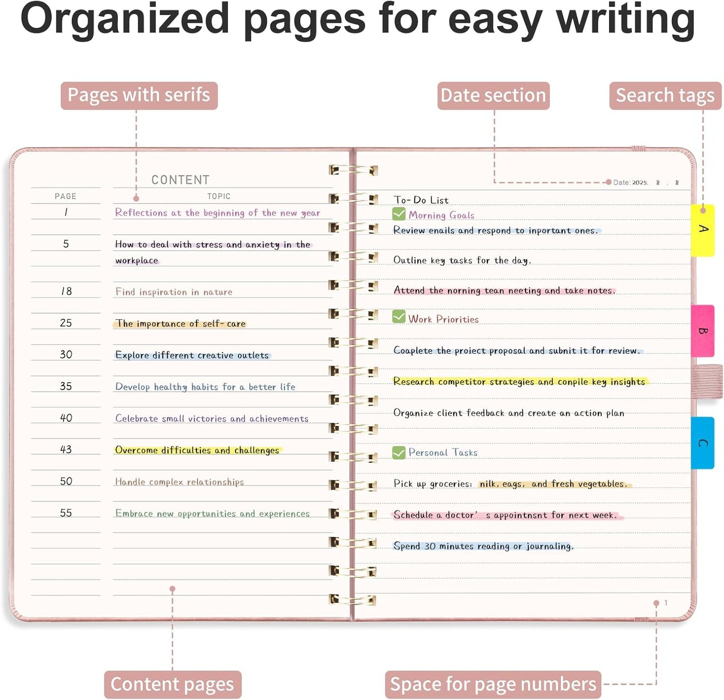 AHGXG Lined Spiral Notebook 8.5" x 11", A4 Large Notebook Journals for Women Men, Leather Hardcover, 100 GSM Thick College Ruled Paper, Notebooks for Work School Note Taking Writing, Rose Gold