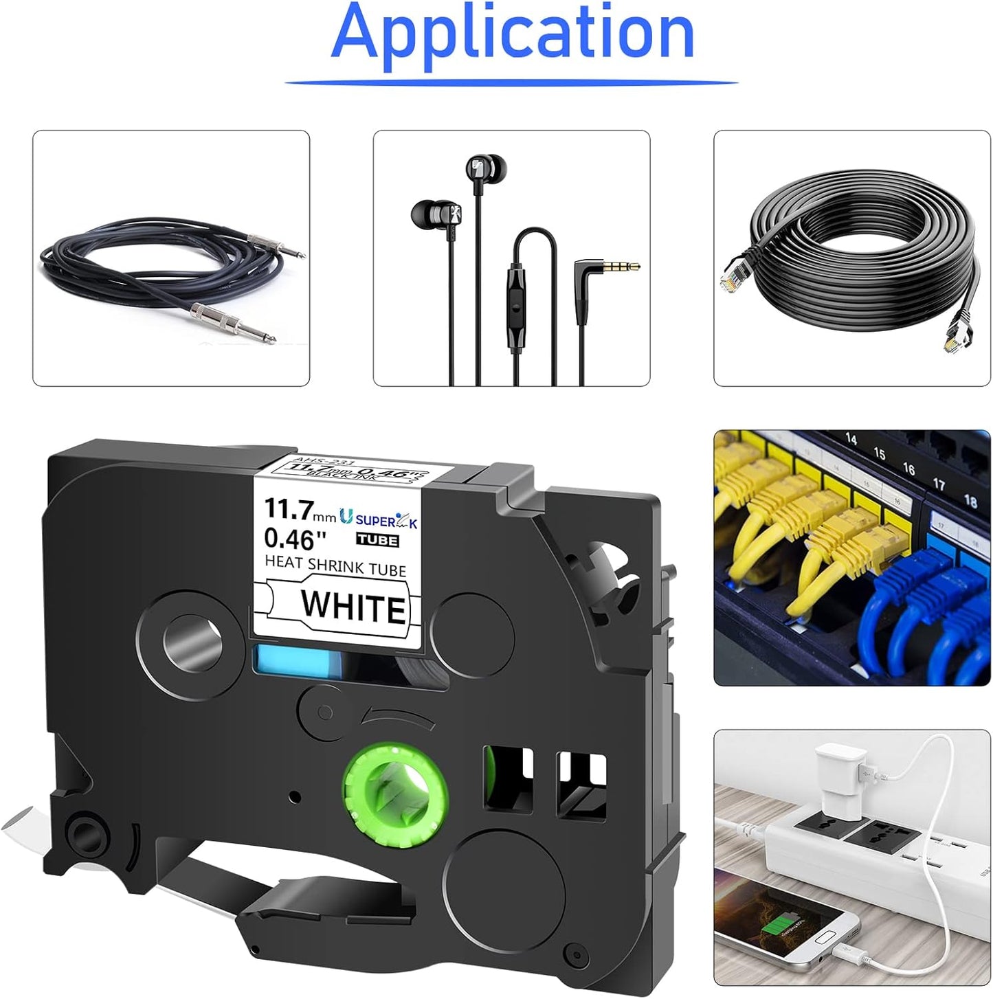 SuperInk 5 Pack Compatible for Brother Ptouch HSe-231 HSe231 HS-231 HS231 0.46 1/2'' 11.7mm Black on White Heat Shrink Tube Label Tape use in PT-D210 PT-D400 PT-E300 PT-E500 PT-P750WVP Label Maker