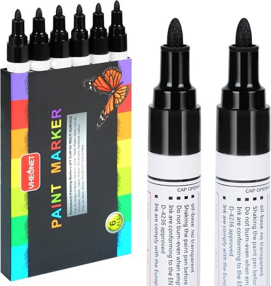 Multiple Colors Acrylic Paint Pens, Medium Tip Pens for Rock Painting, Ceramic, Wood, Plastic, Calligraphy, Card Making, DIY Crafts (Black)