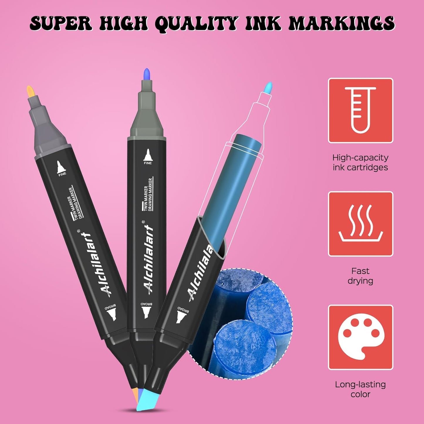 alchilalart 48 Colors Alcohol Based markers, Alcohol Markers Set, Dual Tip Alcohol Sketching Drawing Markers Animation for Adults Kids