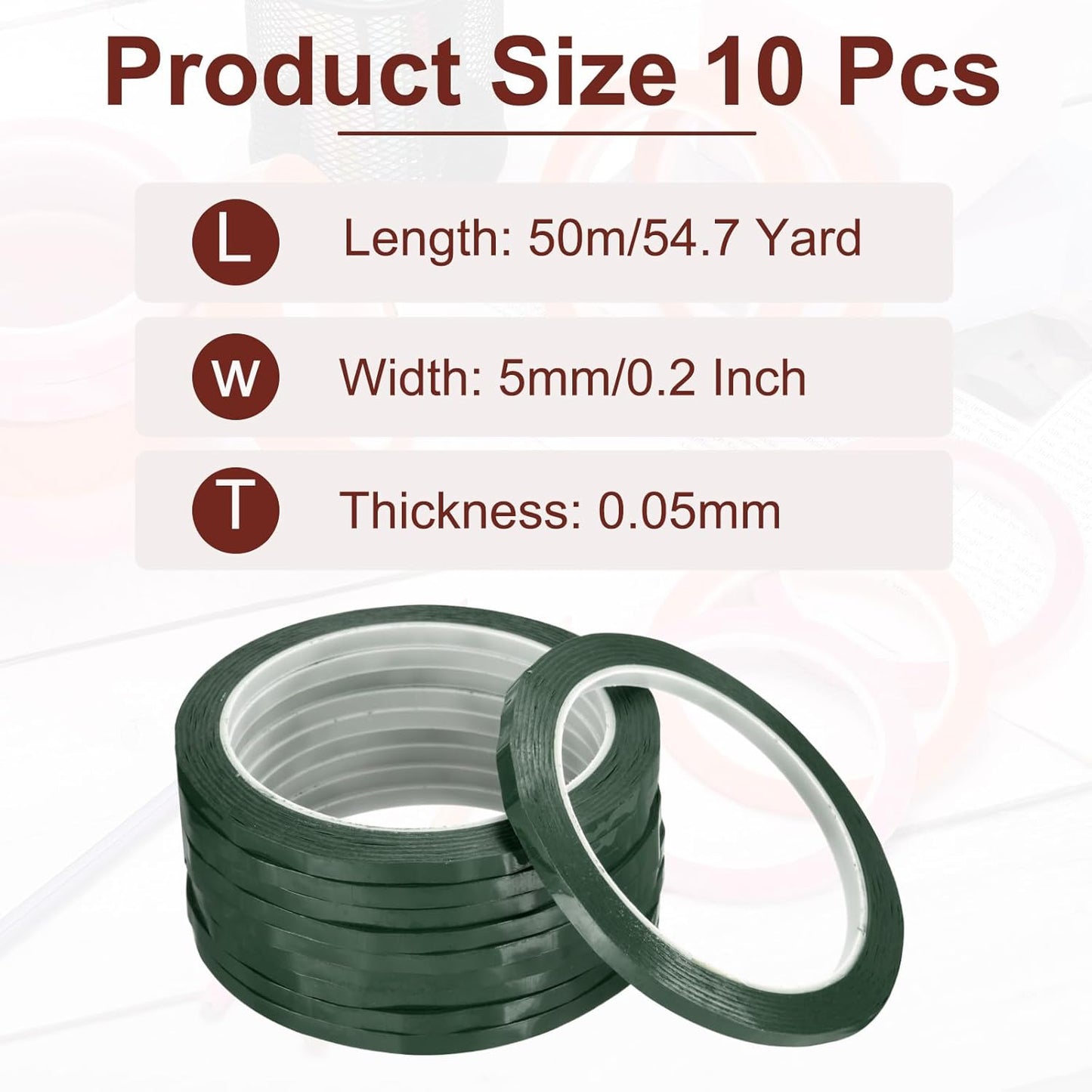 MECCANIXITY 10 Rolls Whiteboard Tape Graphic Chart Tape 5mm 54.7 Yard Art Tape Thin Self-Adhesive Pinstripe Tape Masking Tape for Gift Wrapping Craft Supplies, Green