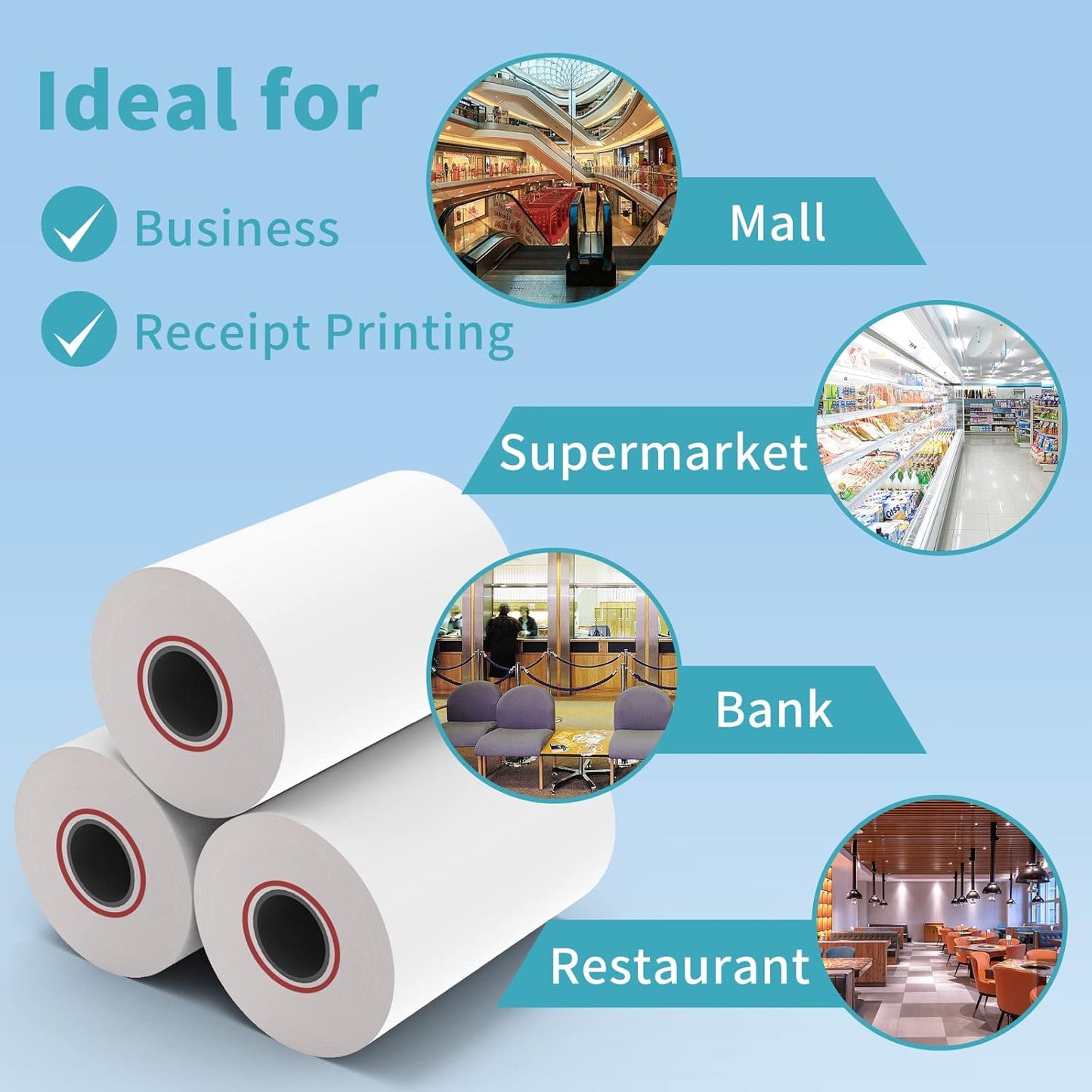MFLABEL 3-1/8" Thermal Paper Rolls - 10 Rolls x 230ft, Compatible with Star Micronics, Epson, IBM & POS Receipt Printers | Smudge-Proof 80mm Credit Card Paper for Clear Transactions