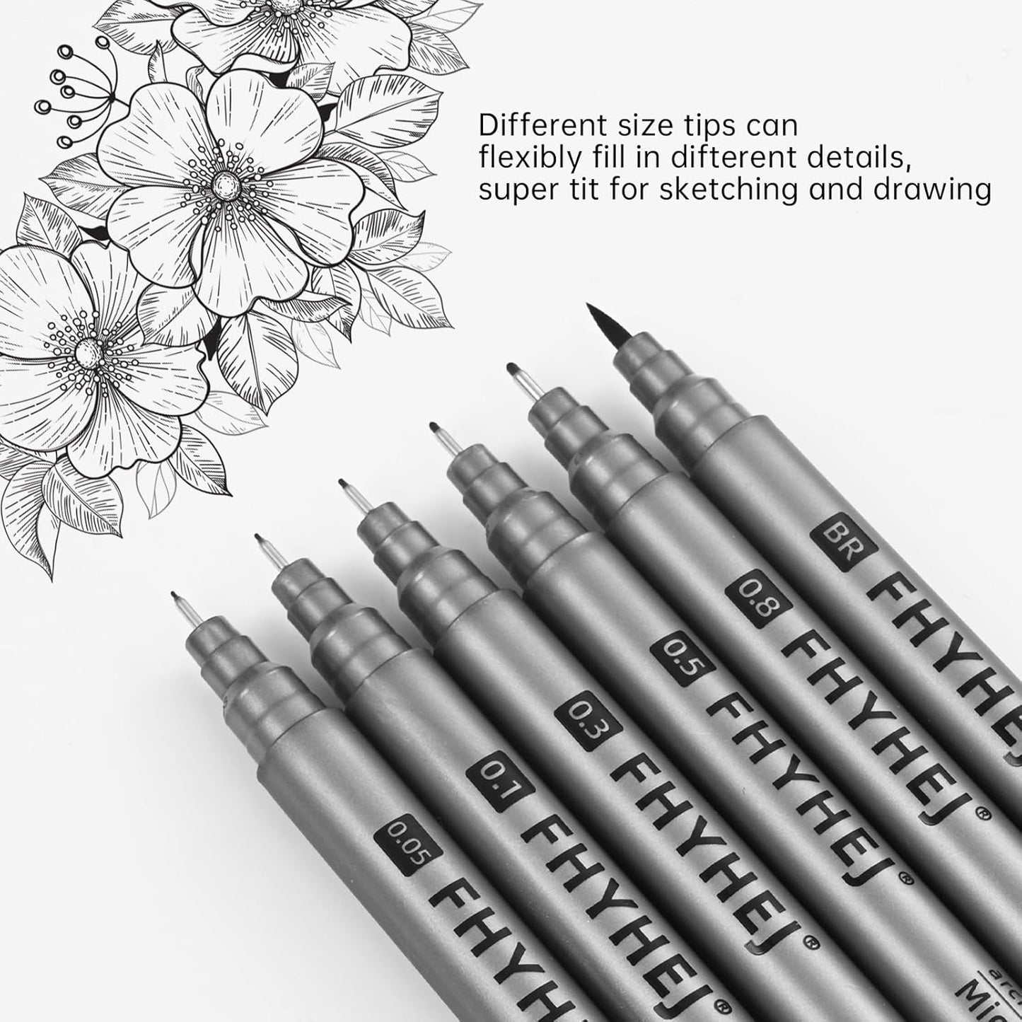 Micro Fineliner Drawing Art Pens: 6 Black Fine Line Ink Set Artist Supplies Archival Inking Markers Liner Professional Sketch Outline Anime Sketching Artist Illustration Watercolor
