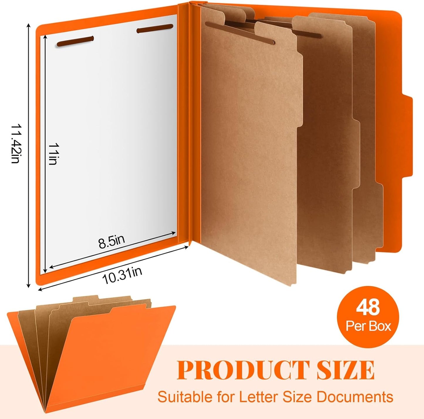 48 Pcs Classification Folders Letter Size, 3 Divider Pressboard File Folder with Fasteners, Expanding File Organizer Bulk for Teachers, Clergy, Office, Church, Christmas Donations (Orange)