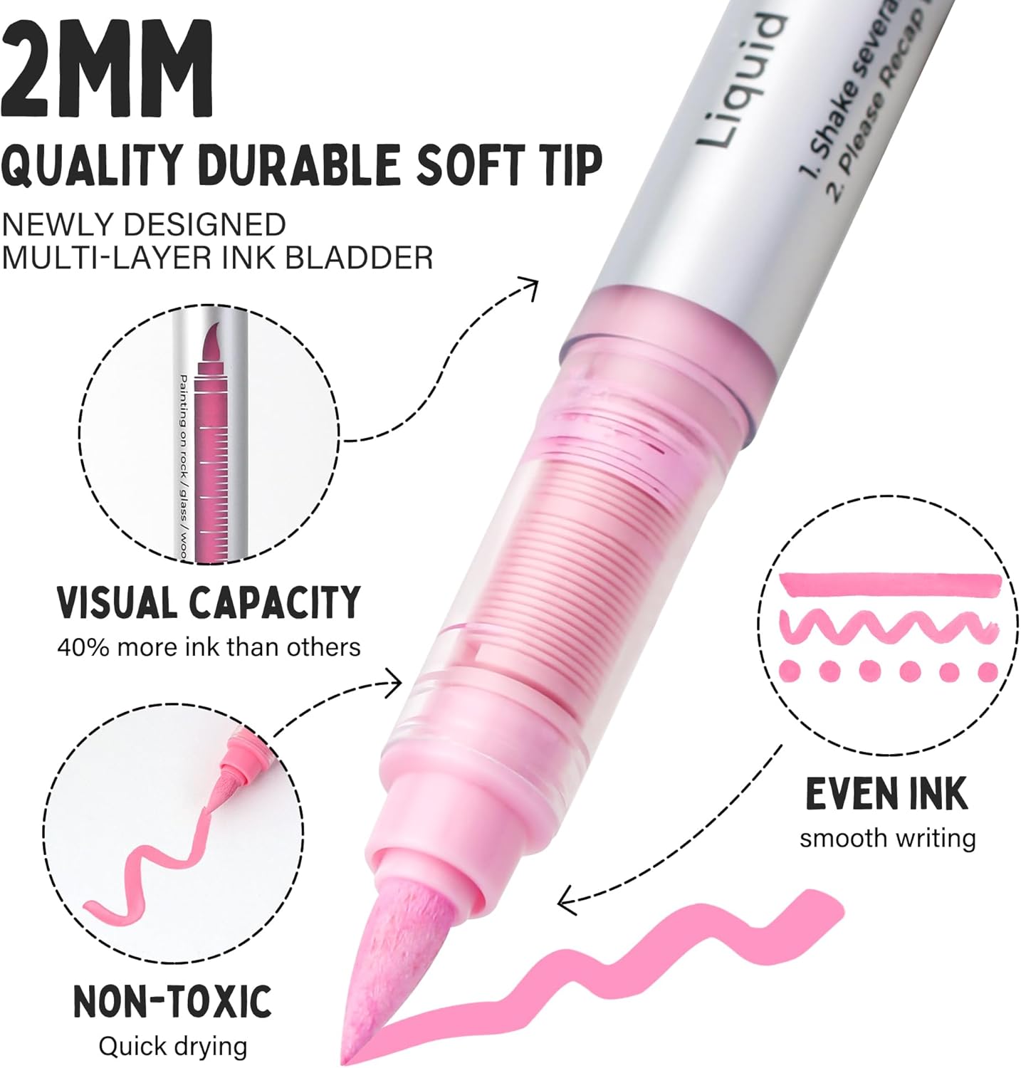 36 Colors Paint Markers Acrylic Paint Pens, Brush Tip Water Based Markers with Direct Ink System for Halloween Pumpkin Rock Painting ,Glass, Wood, Paper, Ceramic, DIY Art Supplies Kit for Kids ＆ Adult