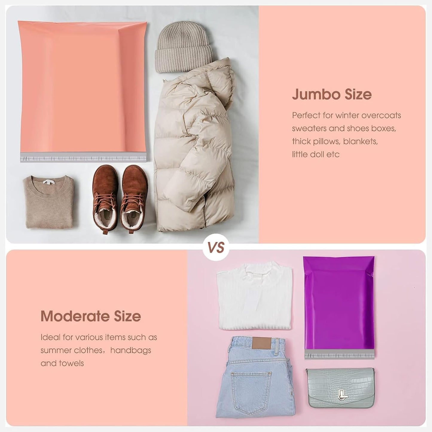 Metronic Large Poly Mailers 24x24 50 Pcs, Extra Large Shipping Bags for Clothing | Strong Adhensive Mailing Bags for Small Business, Shipping Envelopes, Tear-resistant Packing Bags in Peach Pink