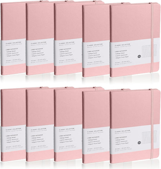 Lined Journal Notebook, 10Pack(Pink), 160 Pages, Medium 5.7 inches x 8 inches - 100 gsm Thick Paper, Hardcover