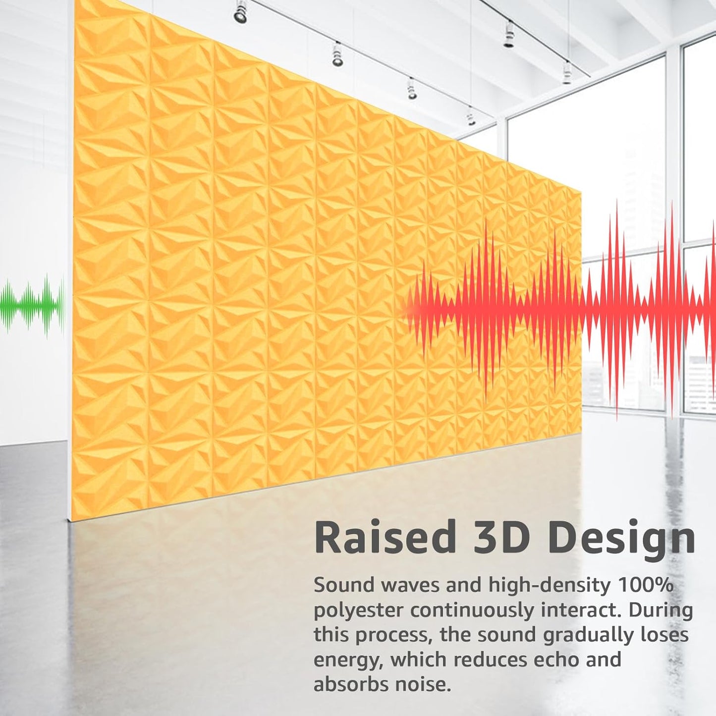 Art3dwallpanels Acoustic Panels 20 Pack Soundproof Wall Panels Sound Dampening Panels, 3D Wall Panels Sound Absorbing Panels, 12" X 12", Yellow with Tape