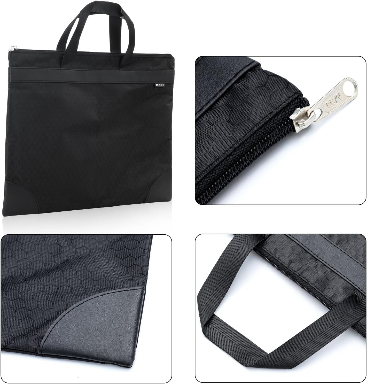 M&G 12x15 in Large Zipper Pouch with Handle, A4 Foldable Lightweight Waterproof Oxford Document Storage Bag, File Organizer for Office Travel Books Papers Filing Folder – 1 Pack (Black)