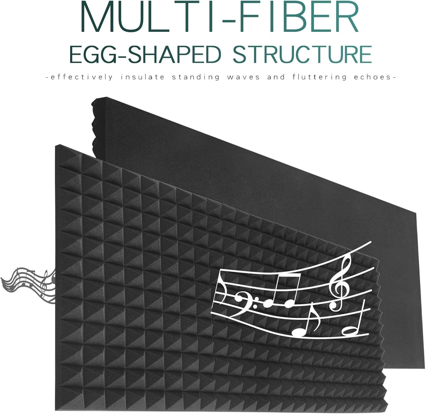 2 Pack pyramid Acoustic Foam Panels, 48 x 24 x 2" Sound Absorbing Panels High Density Studio Wedge Tiles Fire Resistant Acoustic Panels for Home,Office, Recording Room, Studio (2Pack, Black)