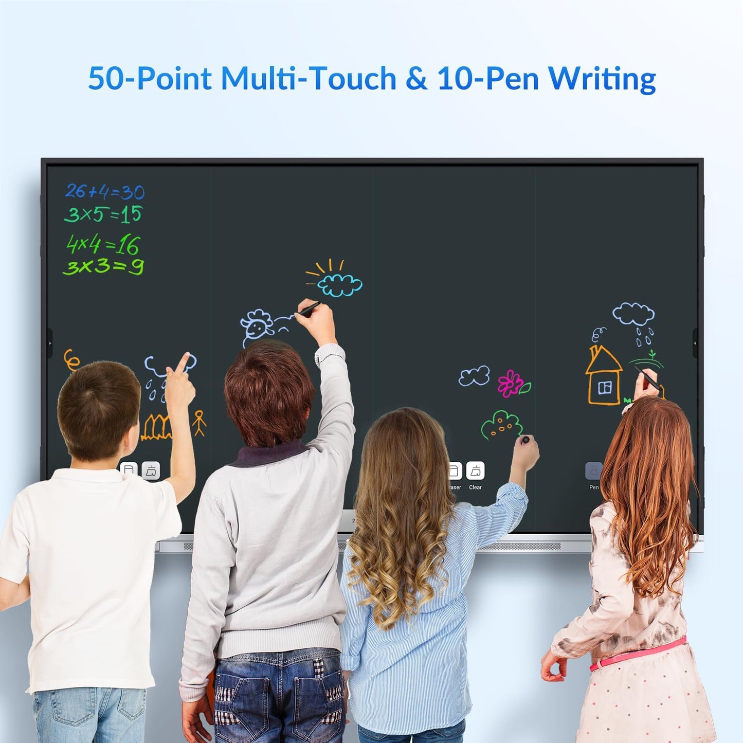 65 Inch 4K Smart Board - Google EDLA-Certified Interactive Whiteboard, Android 14, 50-Point Touch, Wireless Casting - Digital Whiteboard for Classrooms & Hybrid Offices (Board Only)