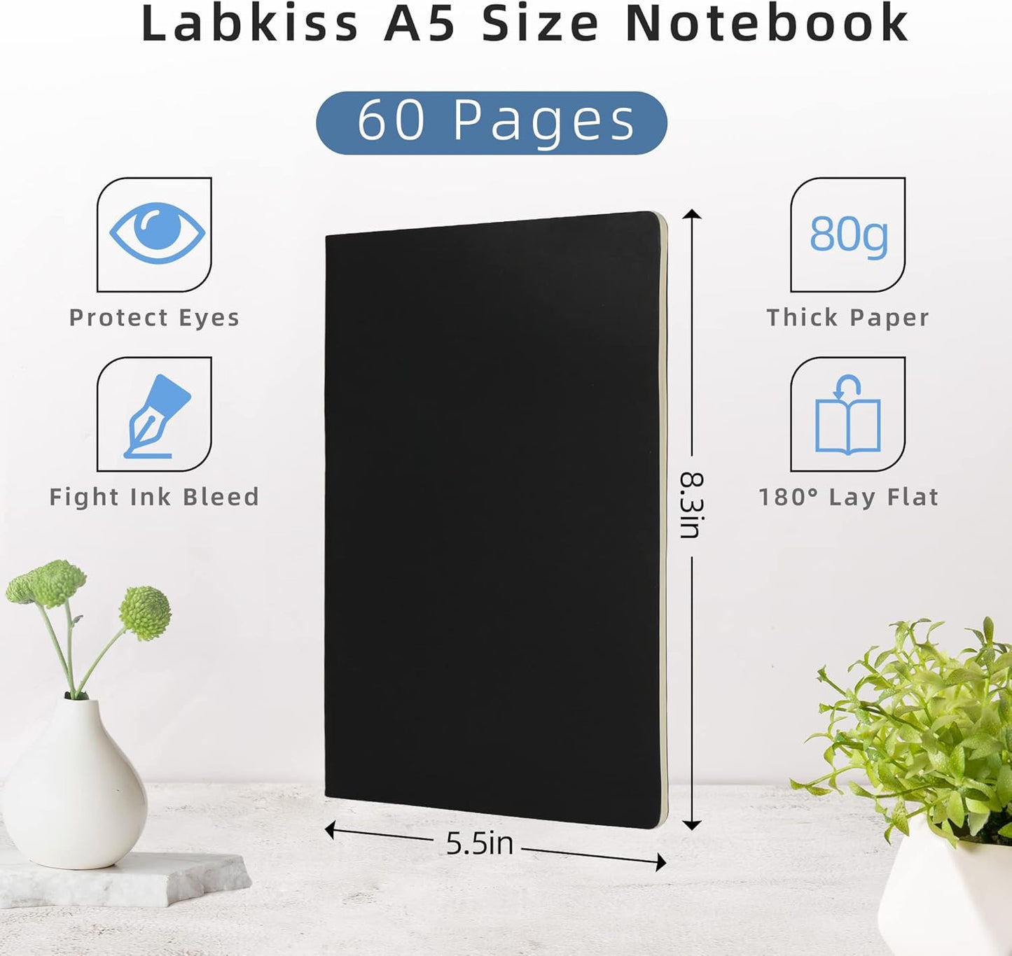 24 Pack College Ruled Notebook & Journal Bulk, Black Cover, Line Thick Paper, A5 Size, 5.5x8.3 inch, 60 Pages, Small Subject Note Pad Planner Set for Women Men Kids Traveler Student Office