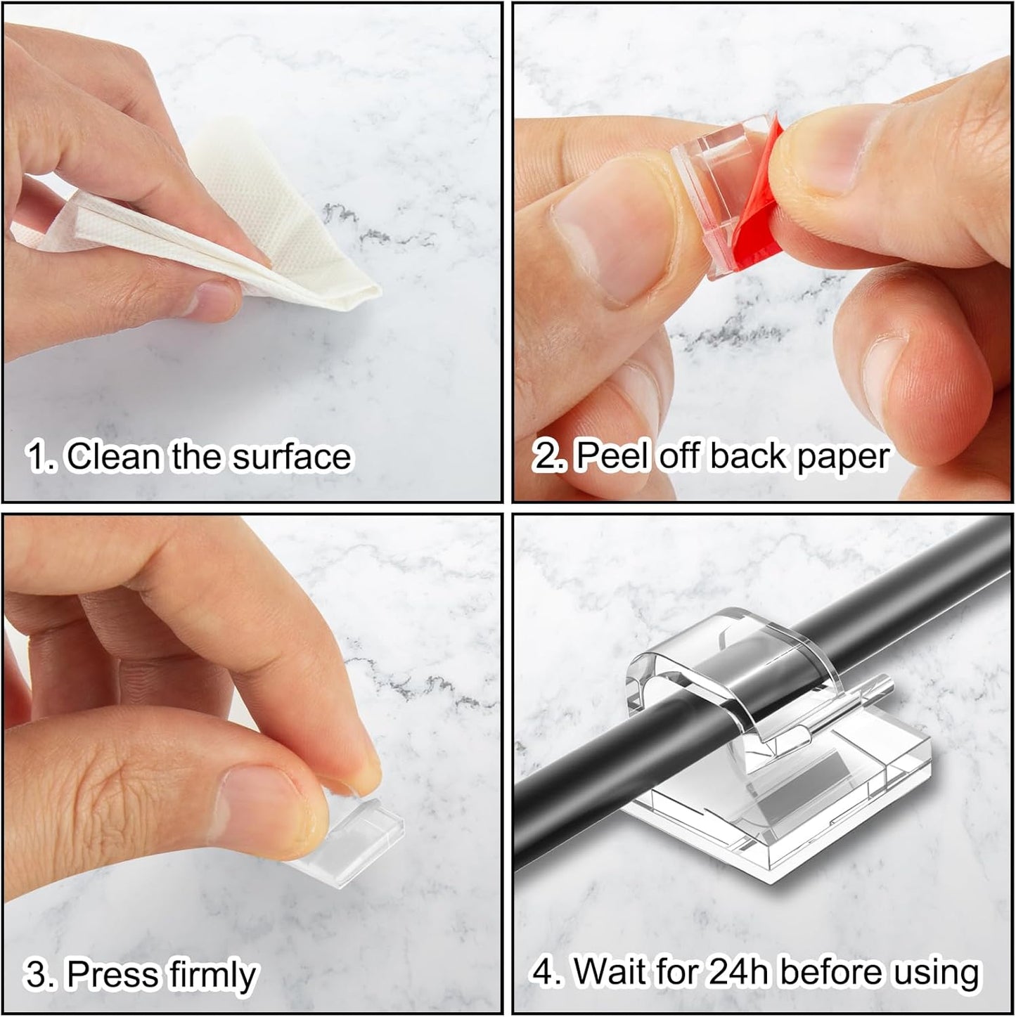 100 Pcs Cable Clips, Adhesive Cable Organizer Cord Holder Wire Clip Wire Management Self Adhesive Hooks Wire Holder for Office, Home(Transparent, 100PCS)