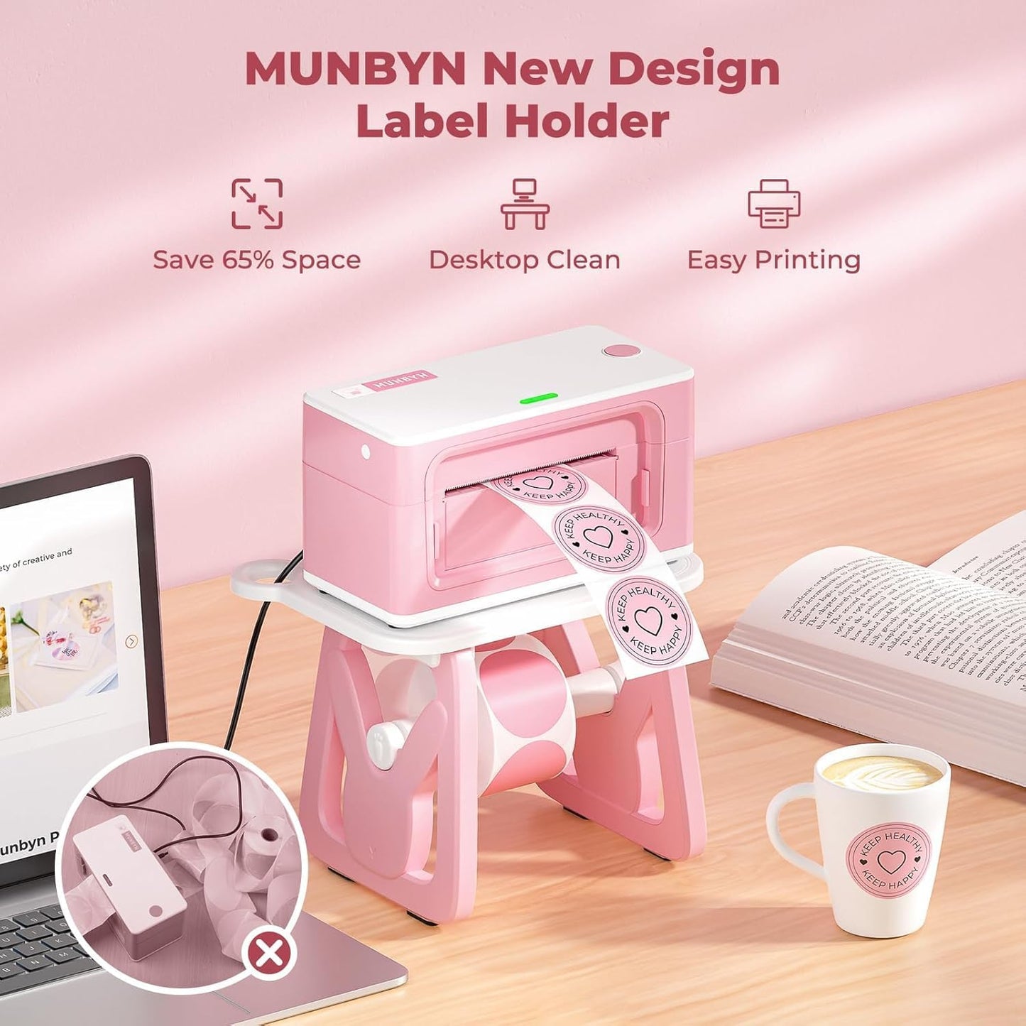 MUNBYN Label Holder for Rolls and Fanfold Labels, Thermal Sticker Holder for Desktop Thermal Printer, Accessory Supplies for Home, Office, Small Business