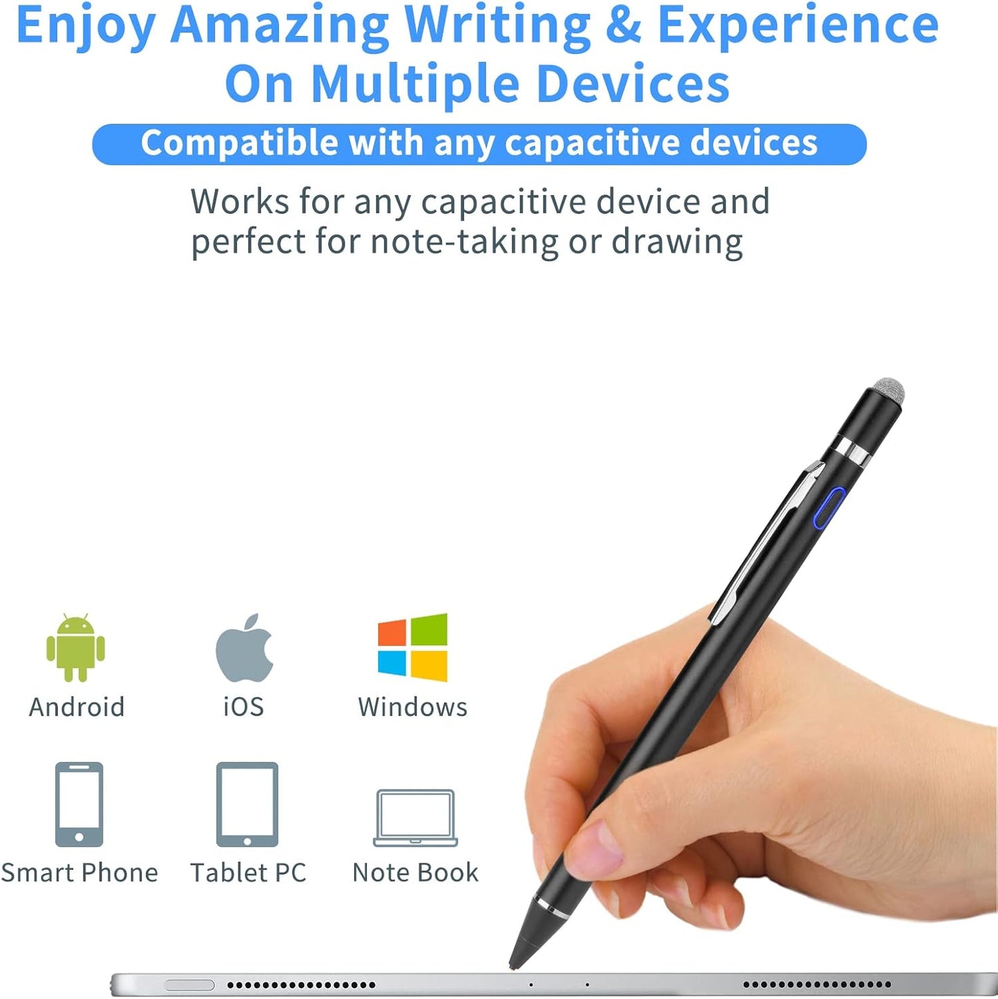 Active Stylus Digital Pen with Ultra Fine Tip Stylus for iPad iPhone Samsung Tablets, Compatible with Apple Pen,Stylus Pen for iPad Pro, Black