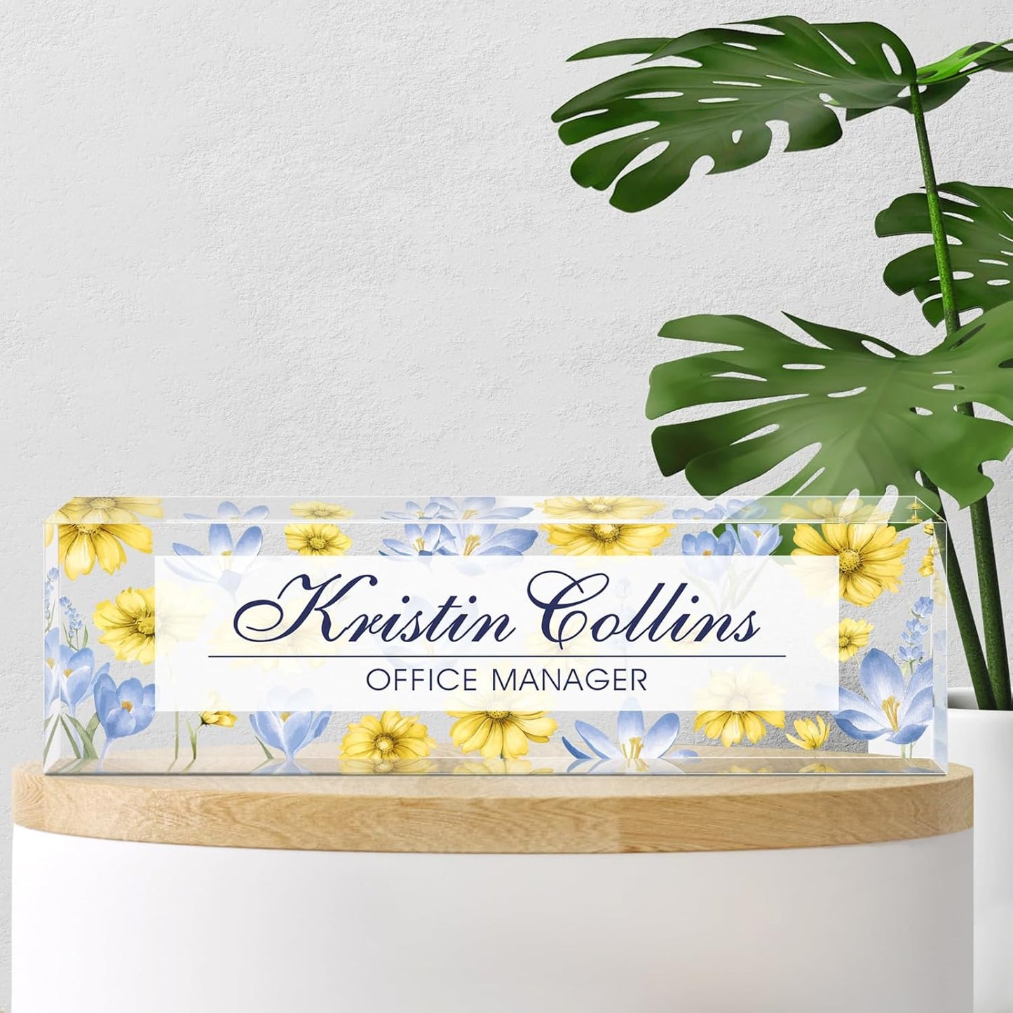 Custom Name Plate for Desk, Acrylic Office Decor For Women Men, Personalized Office Desk Accessories, Teacher Employee Appreciation Gifts For Social Worker Boss Coworkers (Flowers-6)