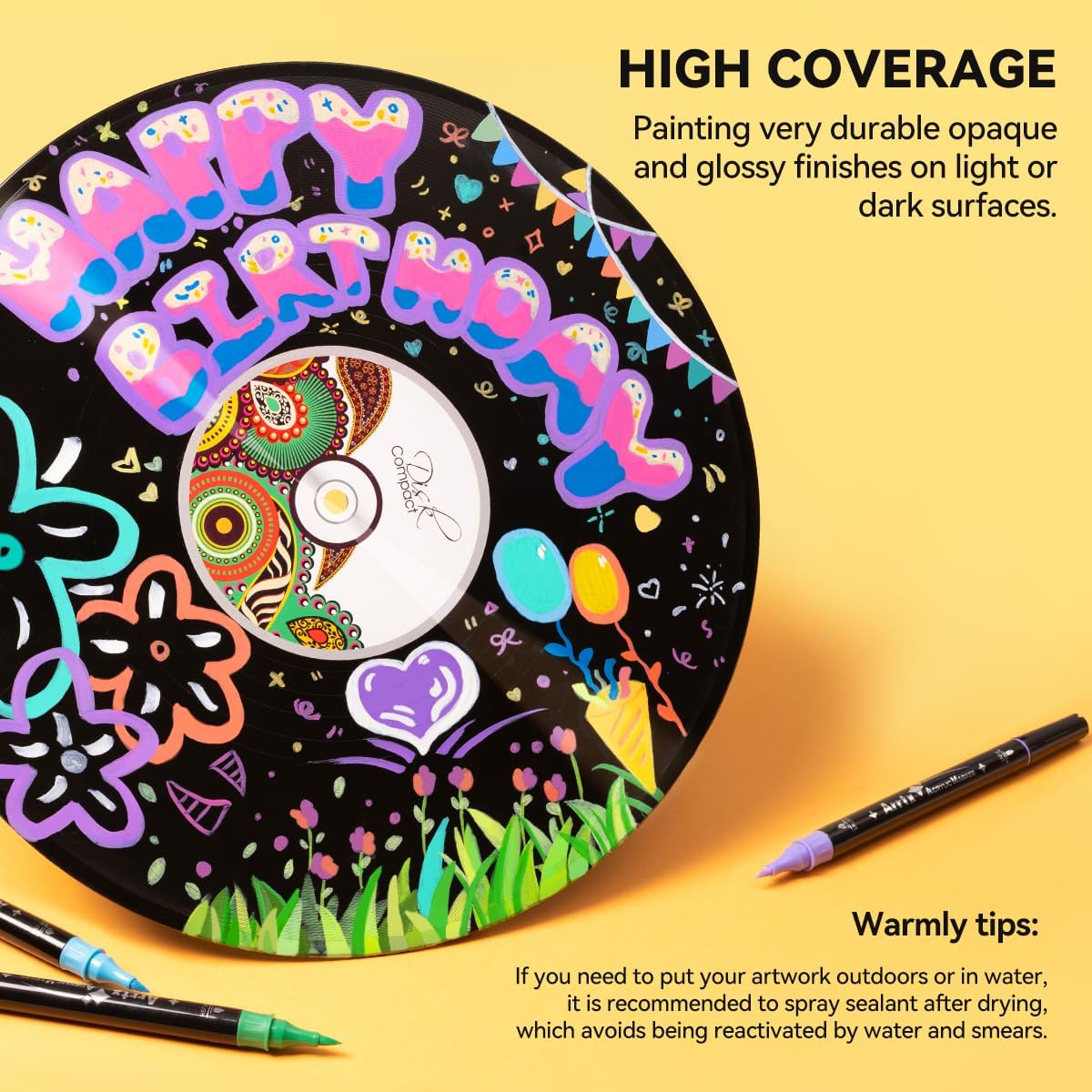 Arrtx Paint Markers Paint Pens, 32 Colors Acrylic Paint Pens for Rock Painting, Ceramic, Wood, Plastic, Calligraphy, Scrapbooking, Brush Lettering, Card Making, DIY Crafts (Fine Tip and Brush Tip)