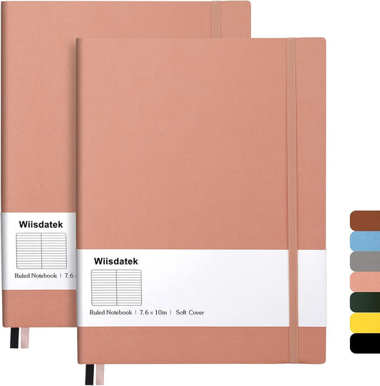 B5 College Ruled Notebooks - 2 Pack B5 Large Journal Notebooks with 376 Numbered Pages,100gsm Thick Lined Paper,Soft PU Leather Cover,7.6 X 10 inch(PINK)