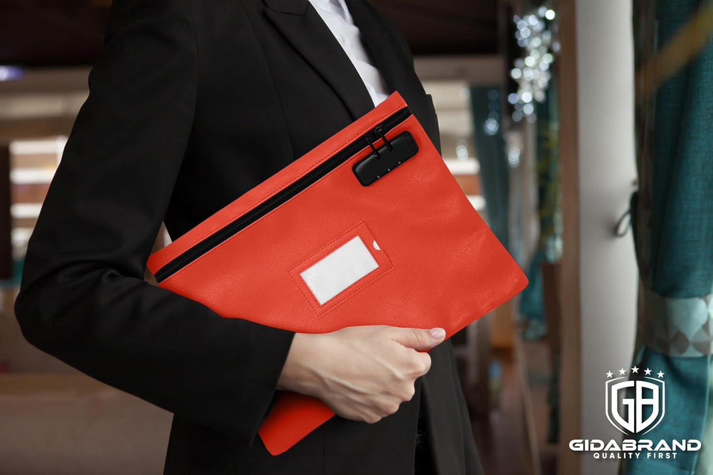 Red Notary Bag with Lock | 14x11 inch | Zipper Document Bag | Locking Case for Notary Kit, Stamp, Embosser, Ink Pad, and Valuables