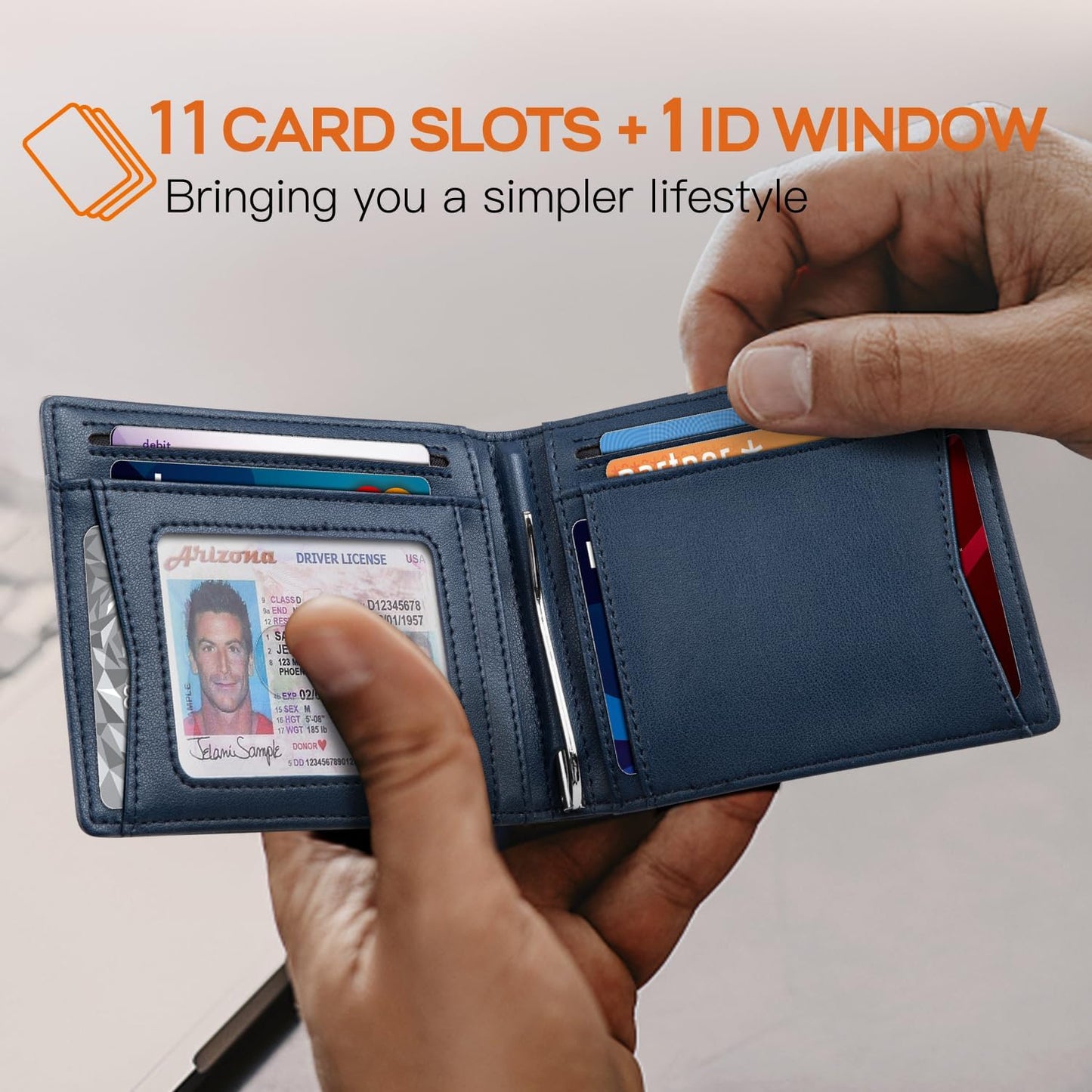 Slim Money Clip Wallets for Men RFID Blocking 11 Card Holder Minimalist Small Thin Carbon Leather Bifold Mens Front Pocket Wallet Gift Box