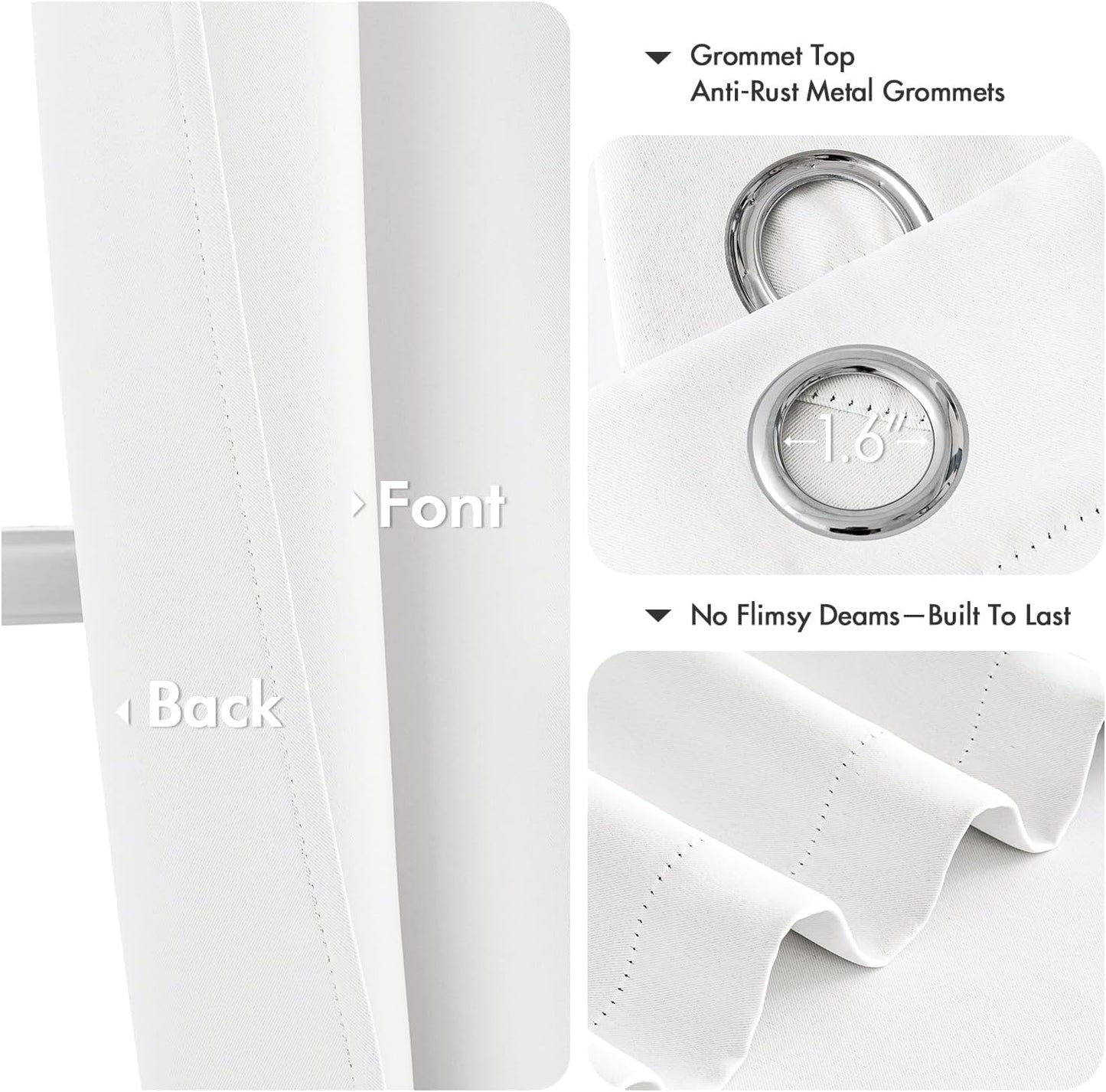 MIULEE Pure White Curtains for Bedroom Living Room 96 Inches Long 2 Panels, Thermal Insulated Room Darkening Drapes Grommet Top Noise Reducing Window Treatments 40x96 Inch