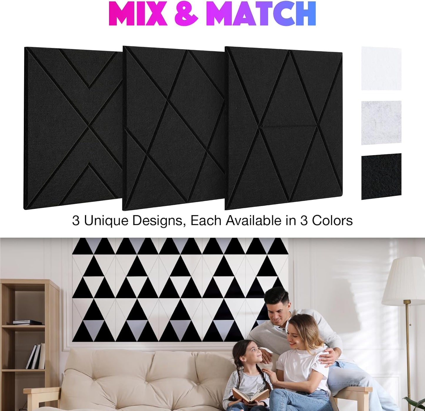 18 Pack Self-Adhesive Acoustic Panels, 12"x 12"x 0.4" Sound Absorbing Panels, High Density Square Sound Proof Noise Dampening Panels for Walls Home Studio Office, Trapezium Cutting Style, Black