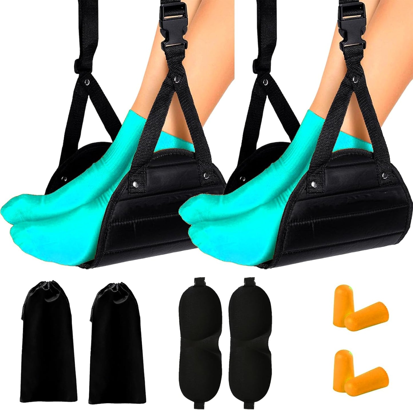 Adjustable Foot Hammock for Airplane Travel Accessories, Footrest Black, Desk Foot Hammock for Travel Airplane Comfy Foot Hanger (2pcs)