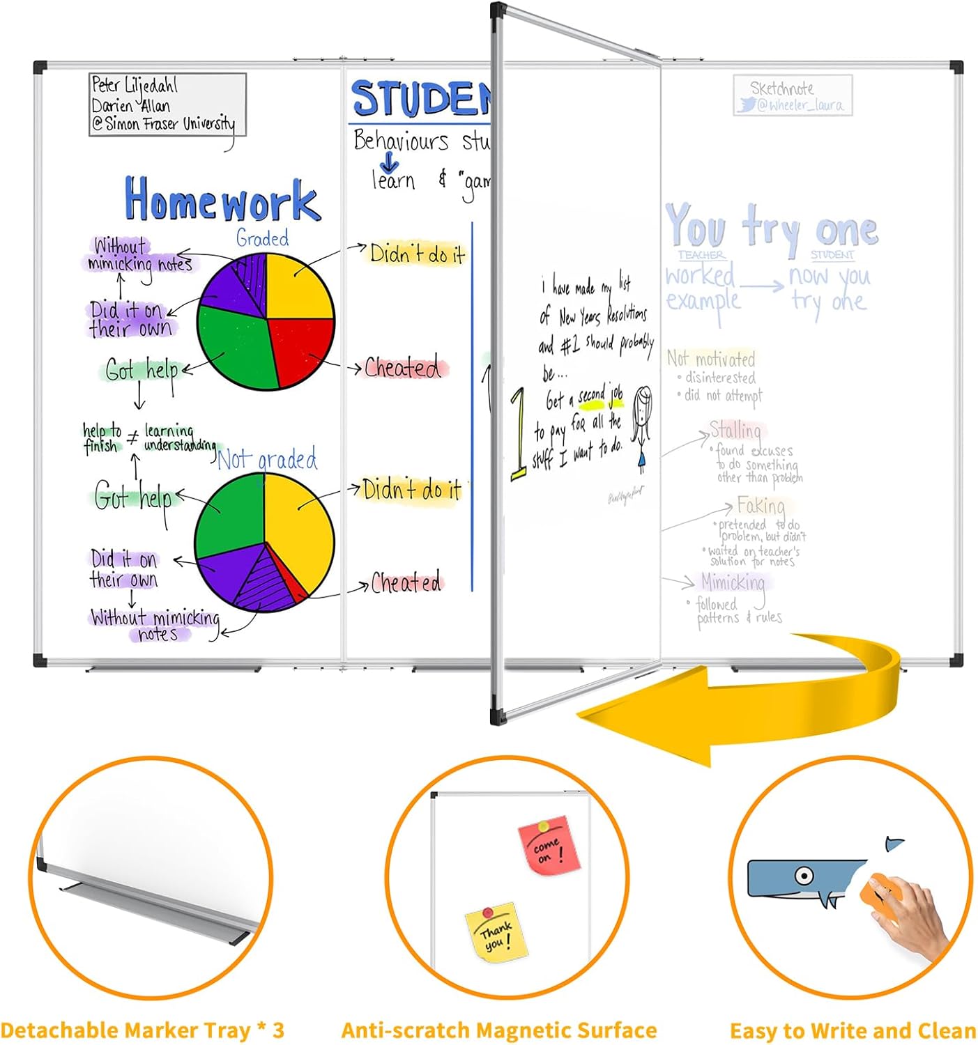 XBoard Extra Large Magnetic Whiteboard 118 x 48 Inch, 10' x 4' Oversized Foldable Dry Erase White Board for Wall with Marker Tray | Aluminum Frame