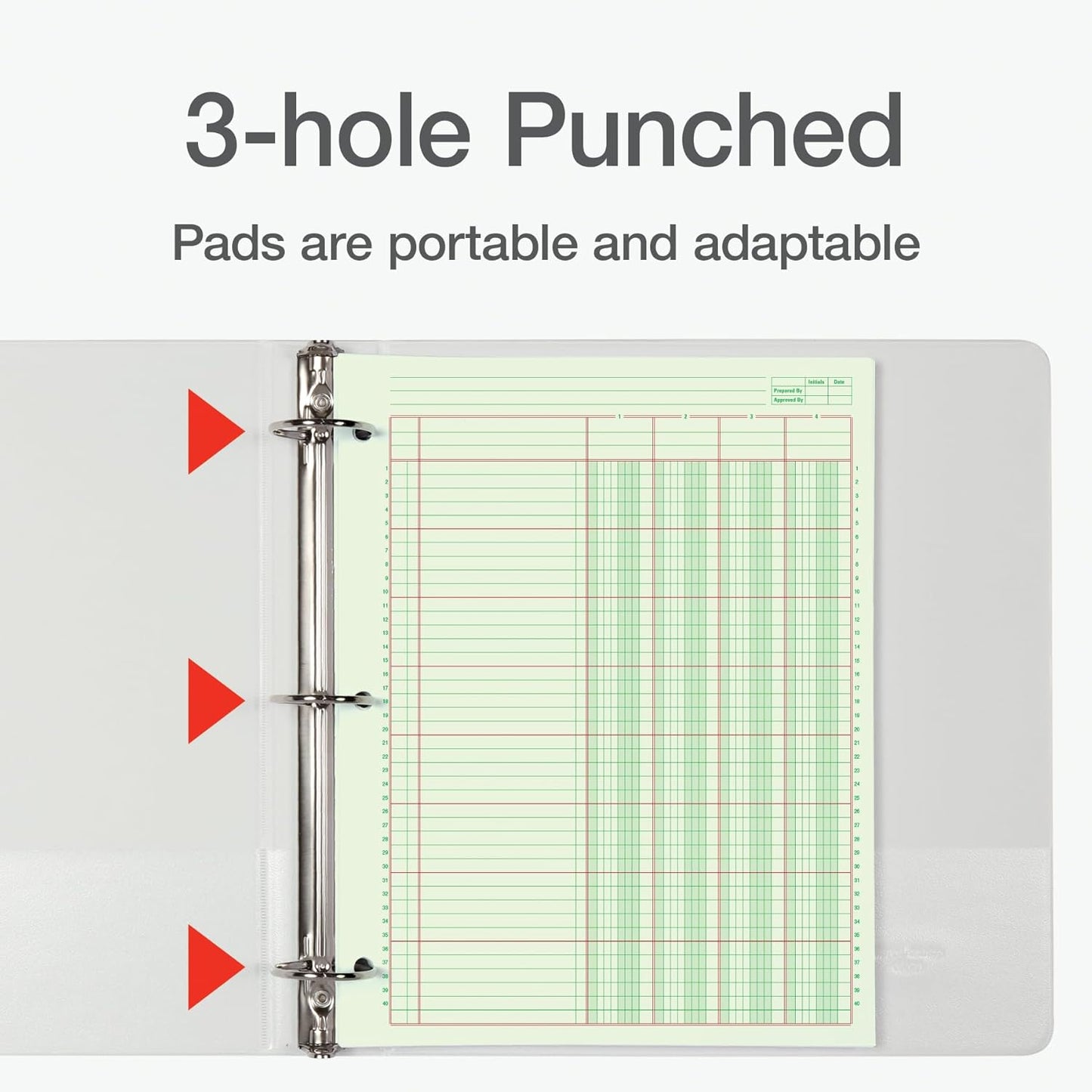 Adams Columnar Analysis Pad, 4 Column Ledger, 8.5" x 11", 100 Pages (50 Sheets), Green, 3 Hole Punch, for Accounting, Bookkeeping & Data (ACP85114)