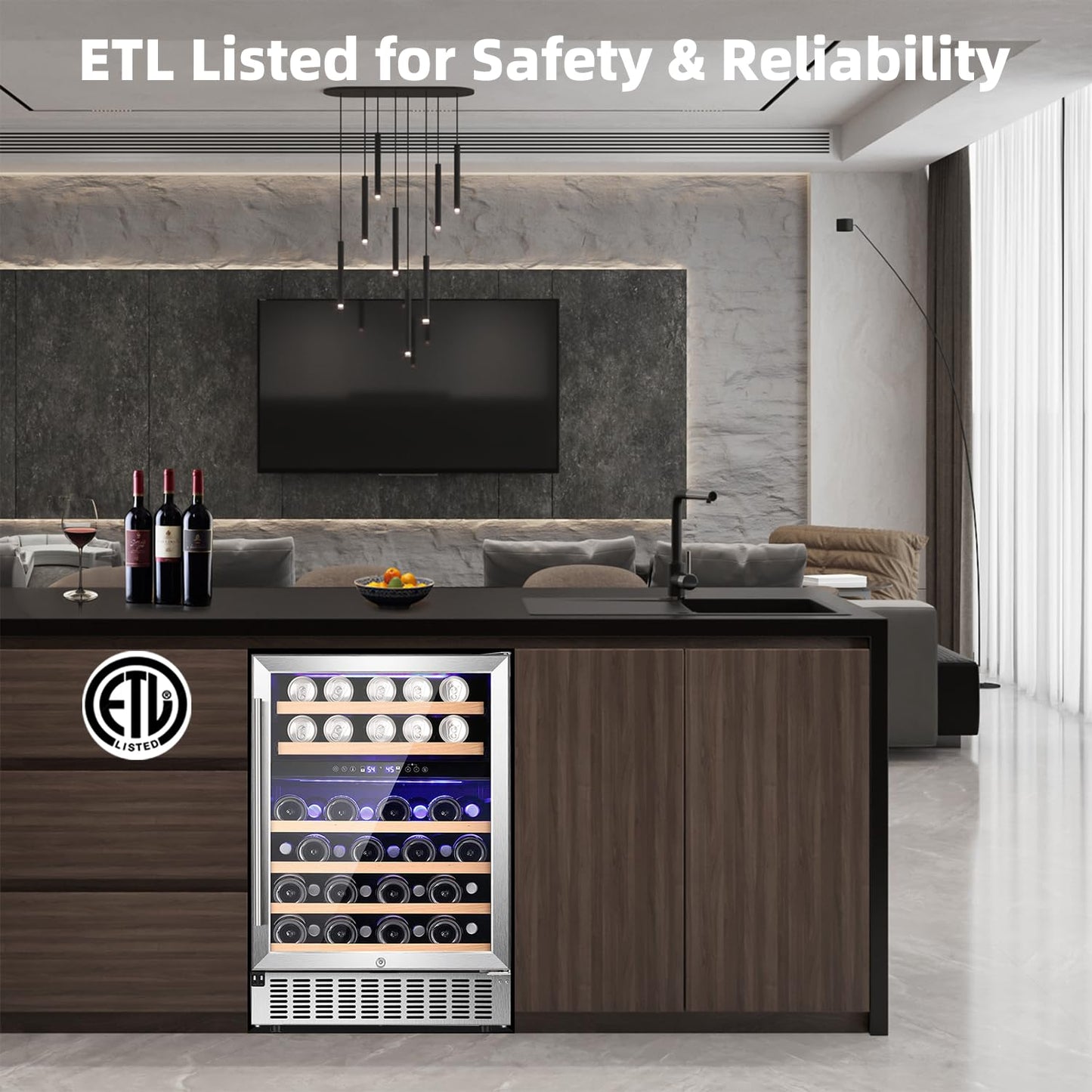 COWSAR Wine Cooler Refrige ETL Approved 24inch Wine Fridge Freestanding or Built-in Wine Refrigerator 5.1Cu.Ft Wine Fridge Under Counter Stainless Steel Wine and Beverage Refrigerator with Glass Door