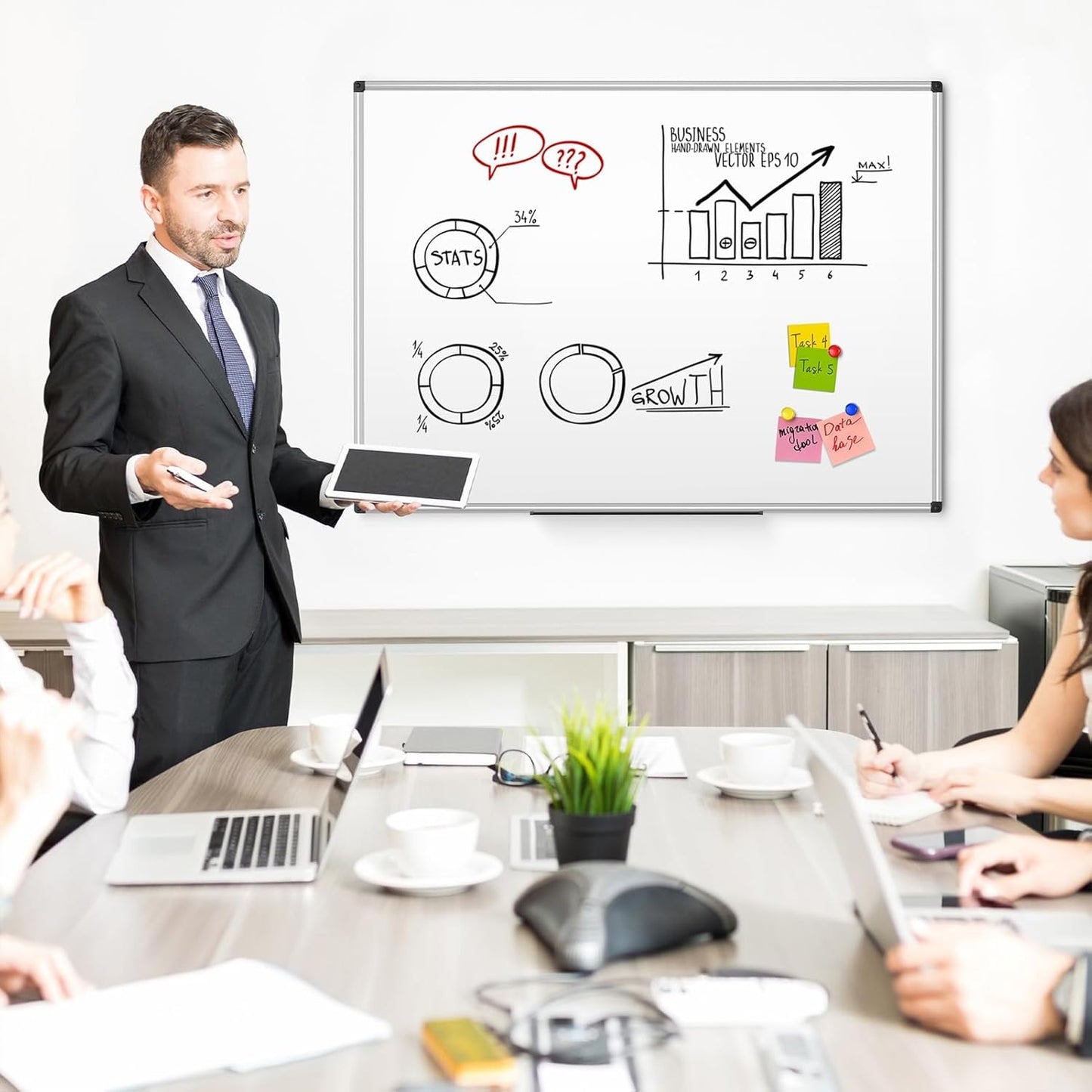 Magnetic Dry Erase Whiteboard 36 x 24 Inch - Small White Board, Silver Aluminum Frame Wall-Mounted, Magnetic Eraser, 2 Pens, Detachable Marker Tray, 6 Magnets for Office, School