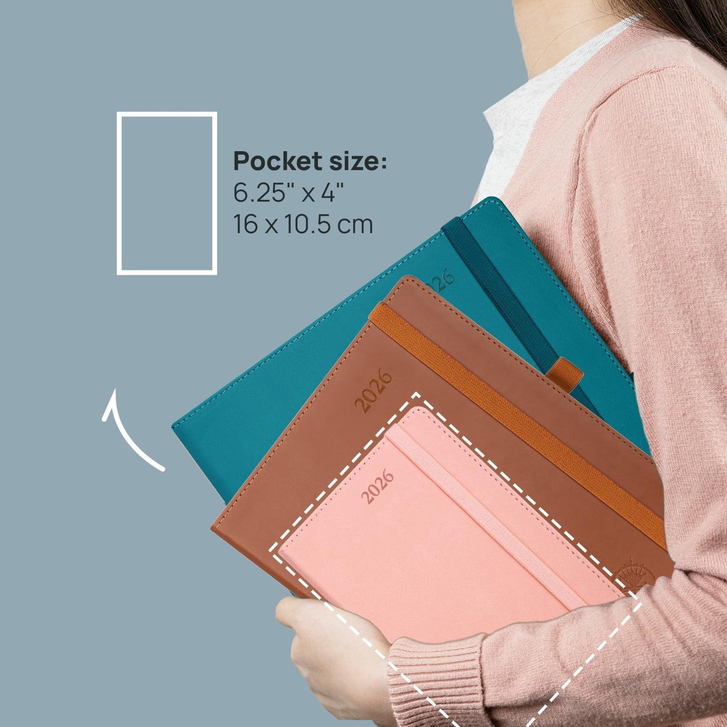 POPRUN Pocket Calendar 2026 (Small Size- 4'' x 6.25") Weekly and Monthly for Purse - Planner 2026 (Jan. 2026 - Dec. 2026) with Vegan Leather Soft Cover, Plastic Ruler, Pen Holder and More - Black