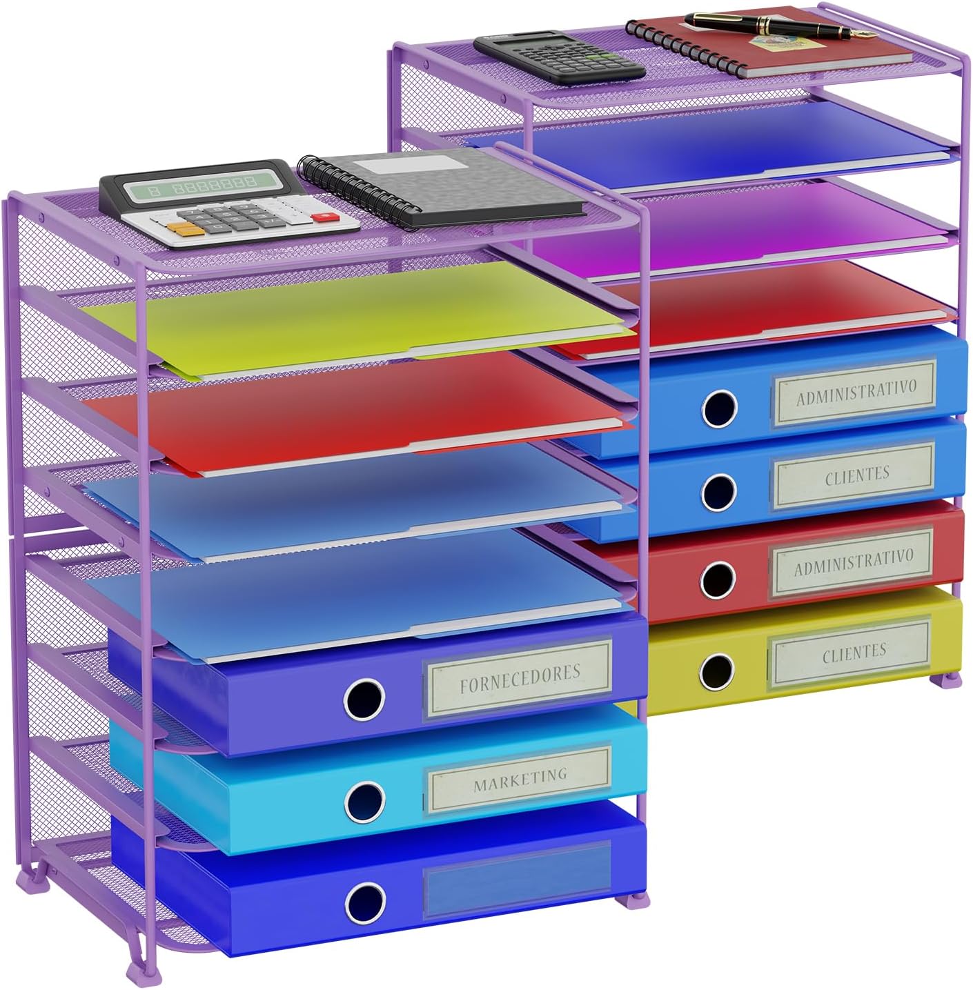 Simple Trending 2 Pack 8 Tier Letter Tray Paper - Mesh Desk File Organizer for Office School Desktop, Violet