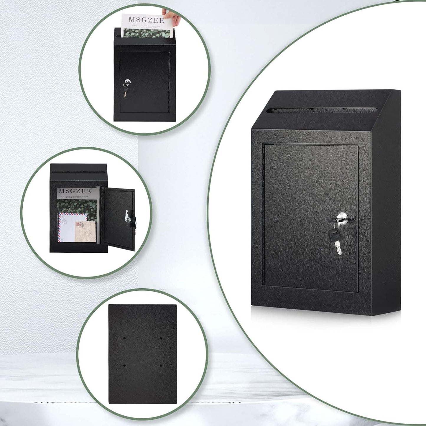xydled Wall-Mount Mailbox,Heavy Duty Deposit Drop Box, Locking Metal Key Drop Box Suggestion Box with Key Lock,Secured Safe Storage Box Postbox for Home&Business Use,15x12x4 Inch,Black
