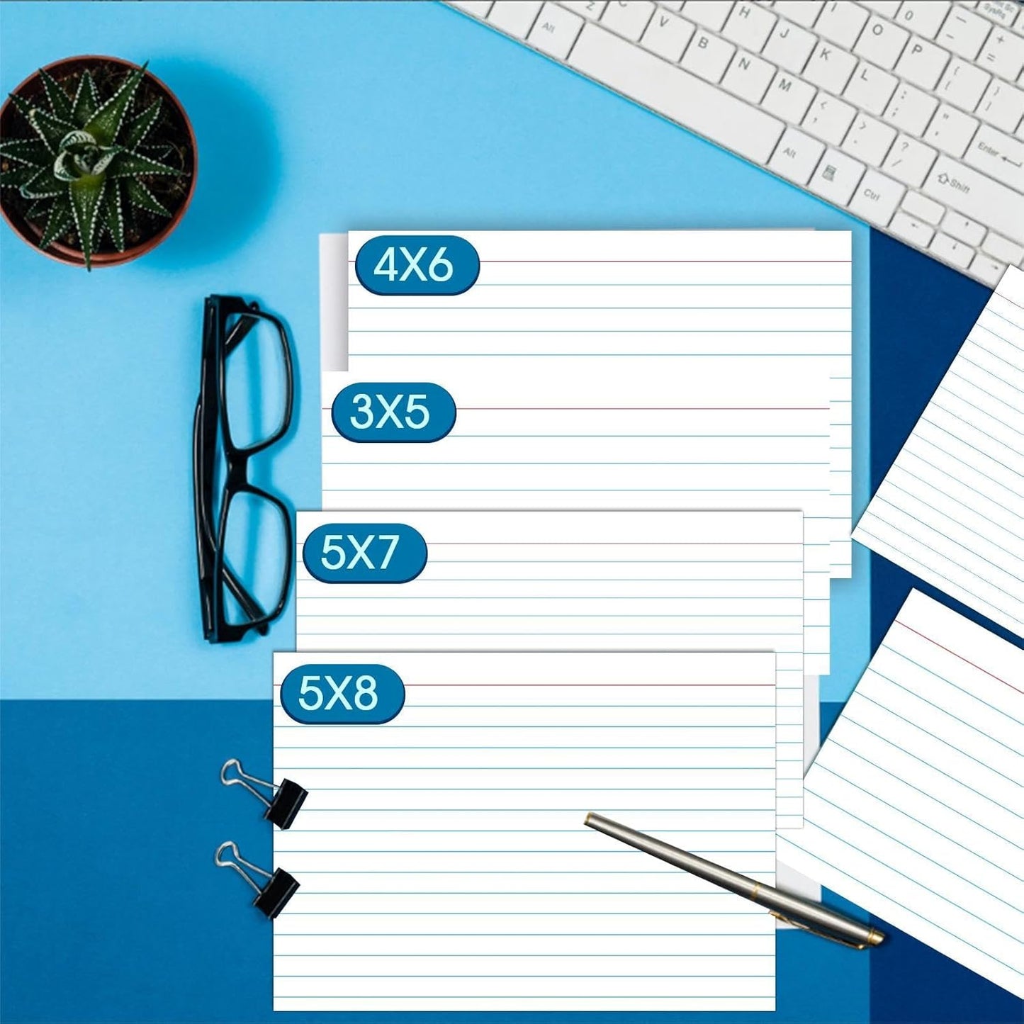 Index Cards 3x5, Ruled White Flash Cards for Studying, File Note Cards, 300 Pcs Lined Flashcards for Office and School Supplies