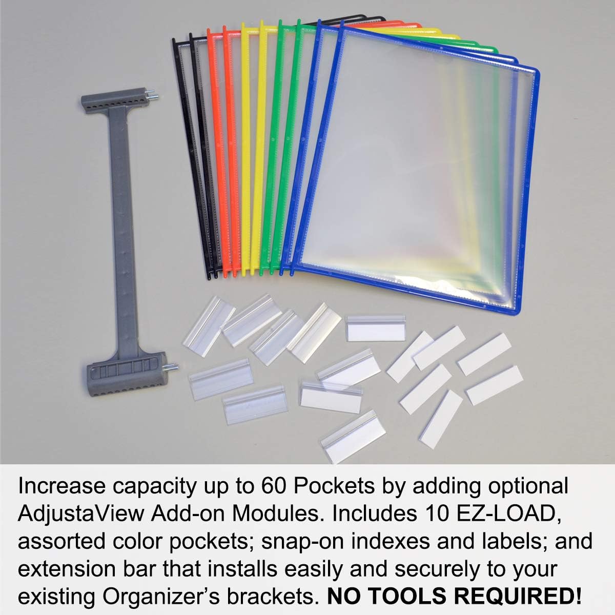 Ultimate Office AdjustaView 20-Pocket Desk Reference Organizer with Easy-Load Pockets and Compact Weighted Base for Stability (Colored Pockets)