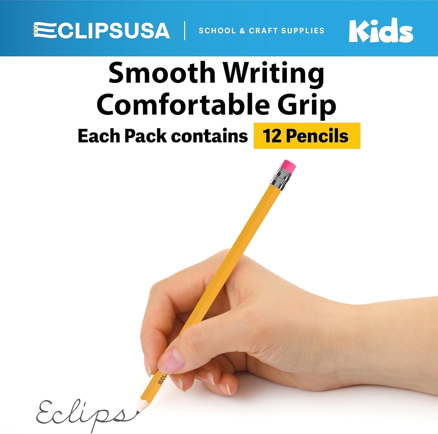 E-CLIPS USA Pencils Bulk, Pencil #2, Number 2 pencil, Pre-Sharpened Pencil Bulk, School Supplies bulk, Office Supplies, Box May Vary, 12 Pencils (144 Box Case)
