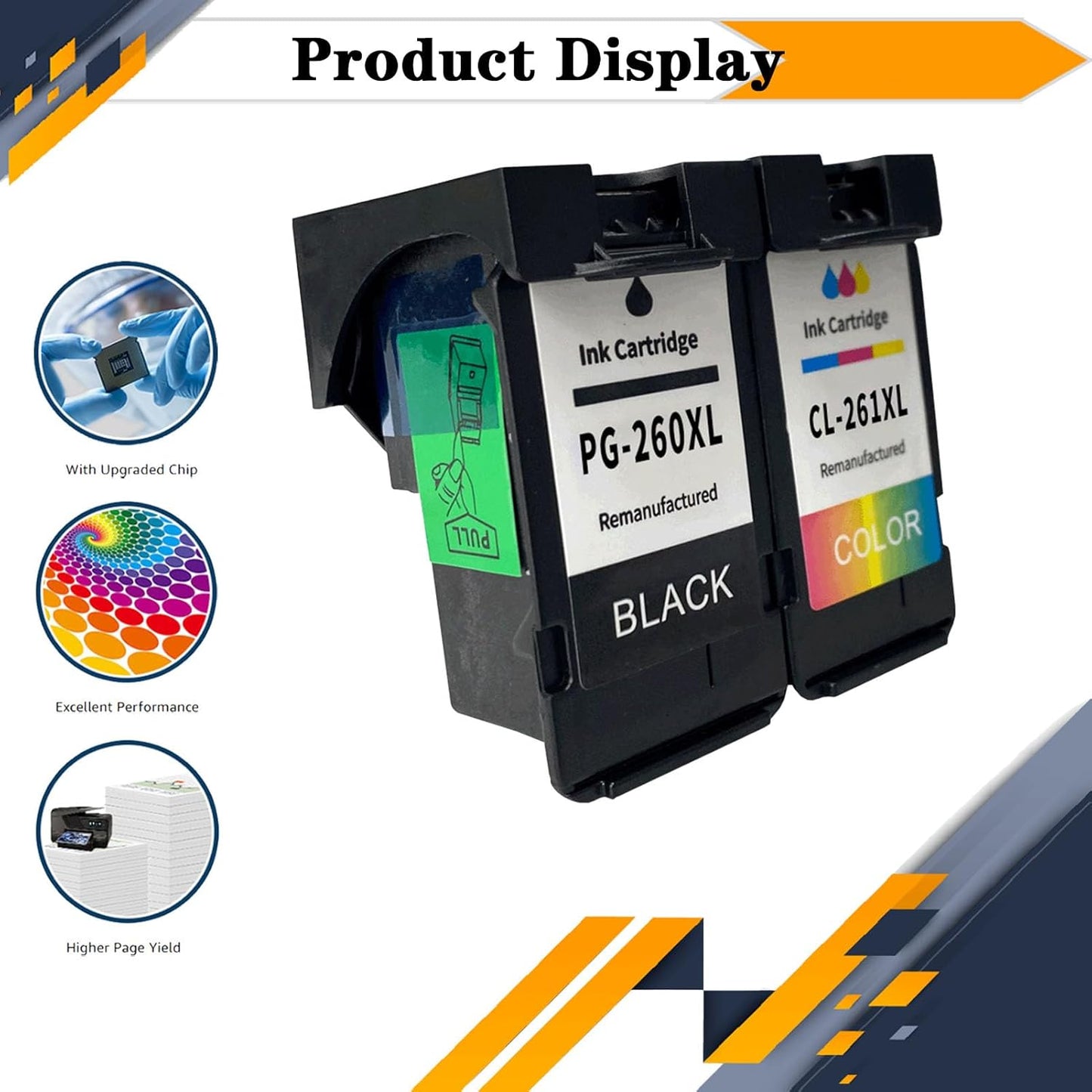 PG-260XL CL-261XL PG260 PG-260 CL261 CL-261 Ink Cartridges, Compatible for Canon TS6420a TS6420 TR7020a TR7020 TS5320 All in One Printers【High Print Volume with Chip Black*2
