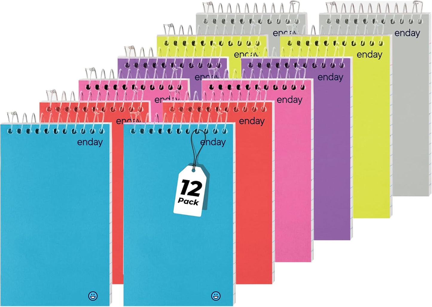 Enday Pocket Notebook, Small Notebooks Top Bound Small Spiral Notebooks, Memo Pad for Home Office Accessories, 75 Sheets, 3 x 5 Mini Notepad in Pink, Purple, Green, Blue, Red, Grey (12 Pack)